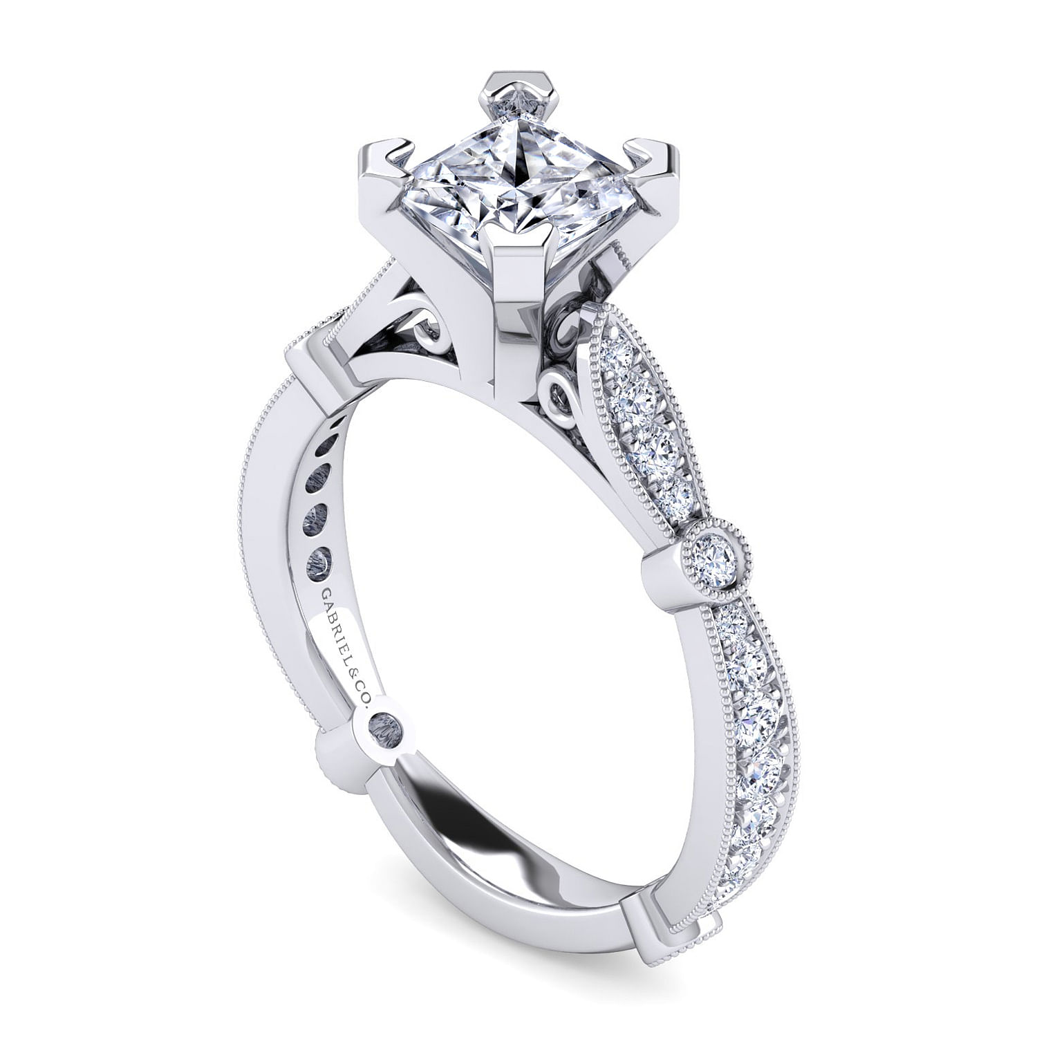 Mabel 14k White Gold Princess Cut Straight Engagement Ring angle 3 Mabel 14k White Gold Princess Cut Straight Engagement Ring angle 3