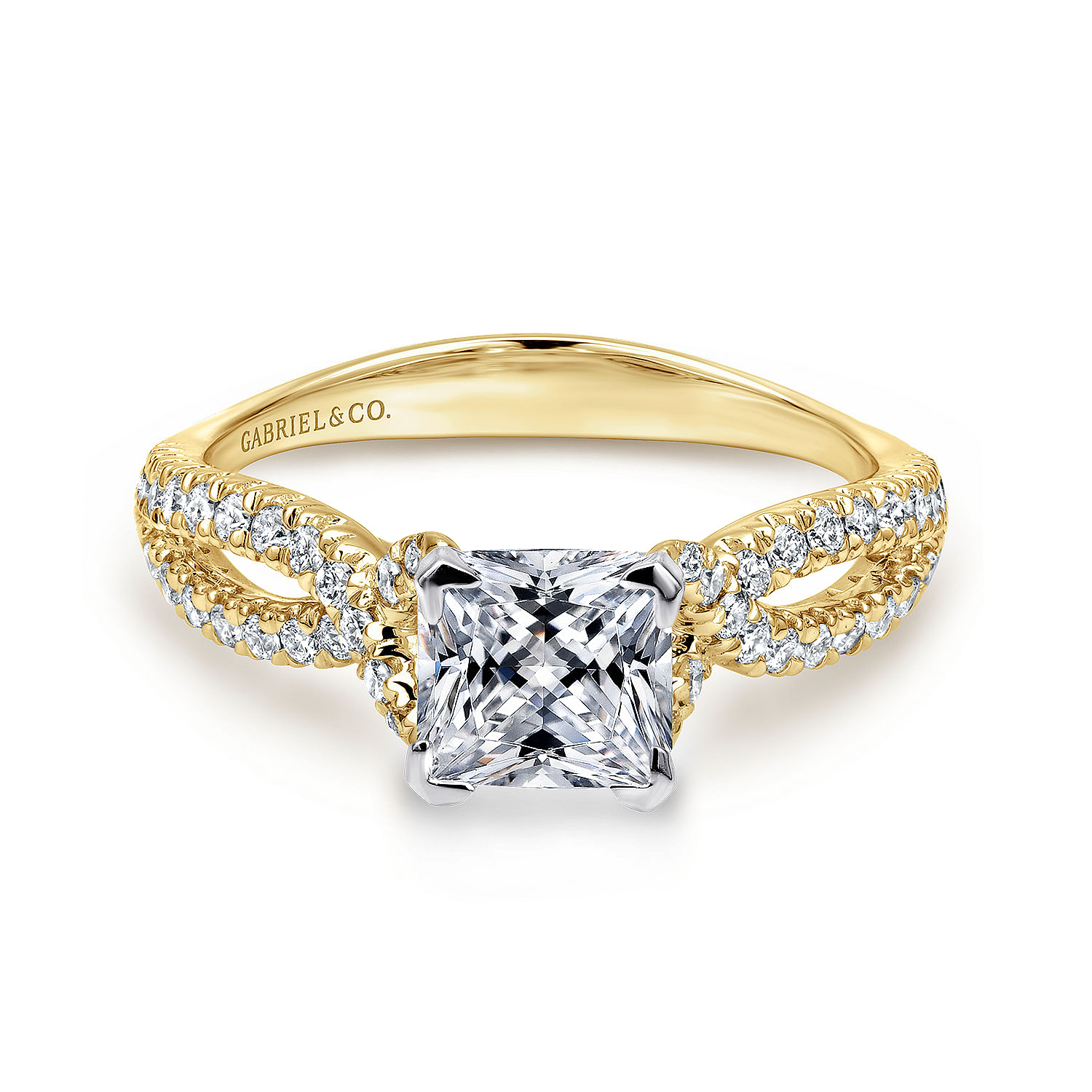 Peyton 14k Yellow And White Gold Princess Cut Twisted Engagement Ring angle 1 Peyton 14k Yellow And White Gold Princess Cut Twisted Engagement Ring angle 1