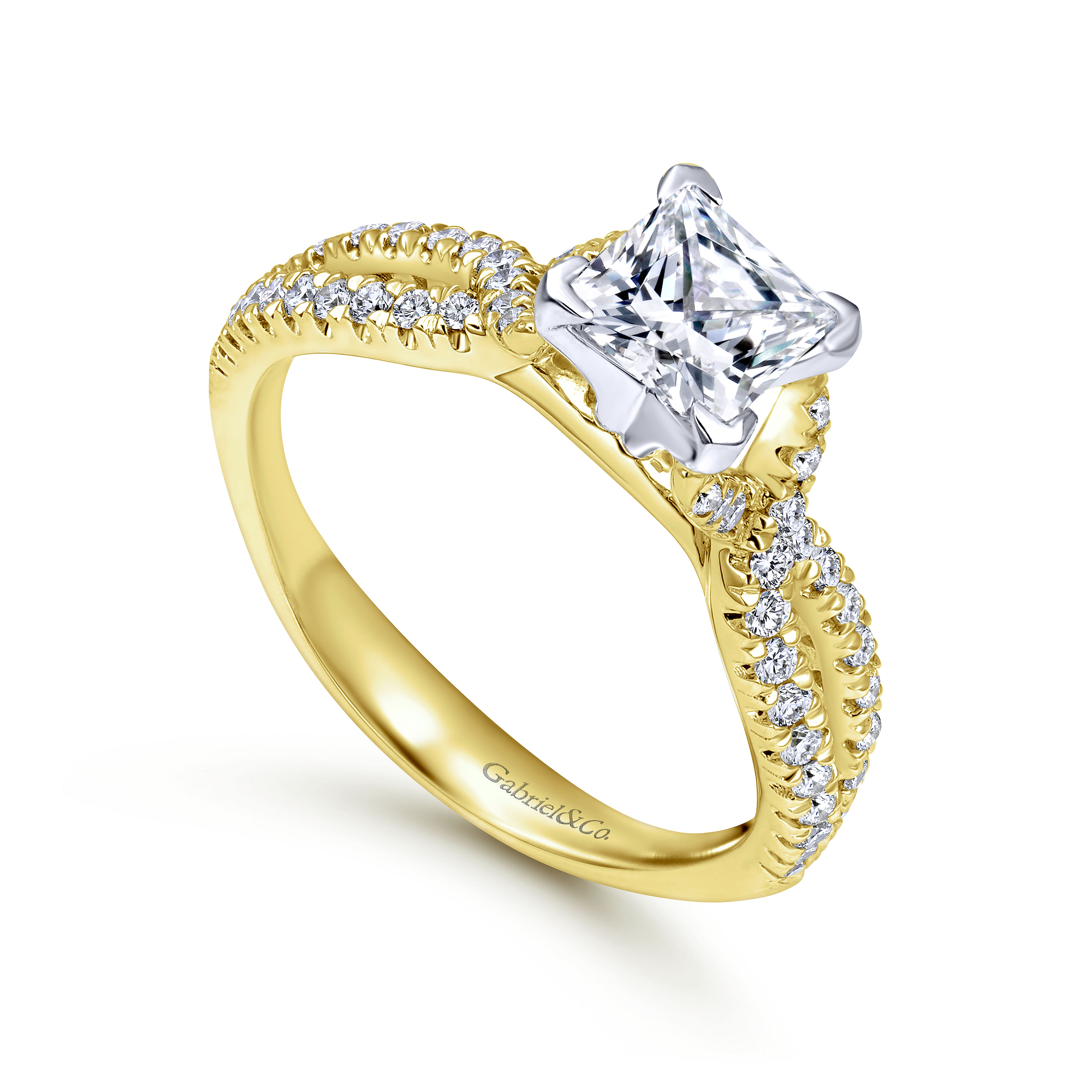 Peyton 14k Yellow And White Gold Princess Cut Twisted Engagement Ring angle 3 Peyton 14k Yellow And White Gold Princess Cut Twisted Engagement Ring angle 3