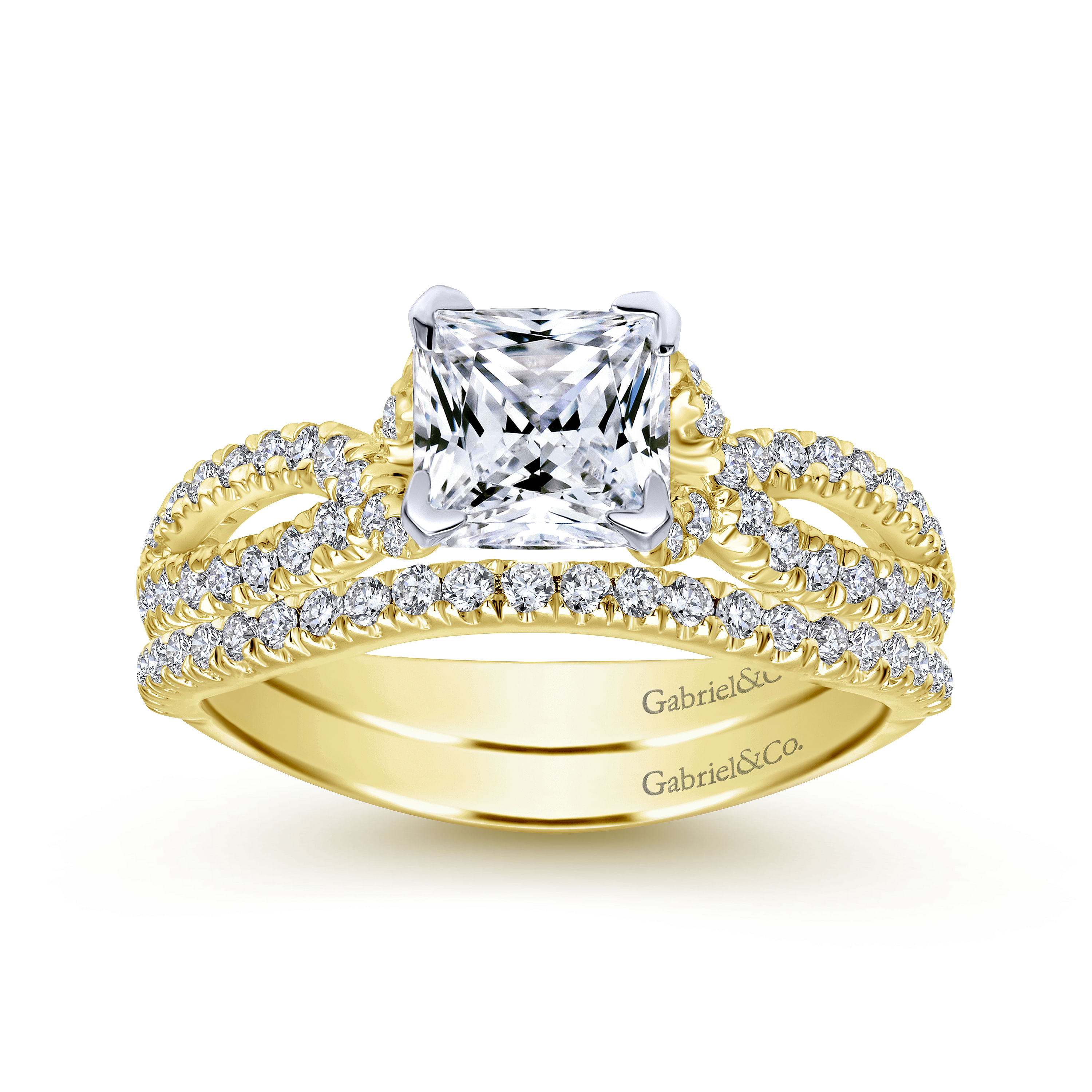 Peyton 14k Yellow And White Gold Princess Cut Twisted Engagement Ring angle 4 Peyton 14k Yellow And White Gold Princess Cut Twisted Engagement Ring angle 4