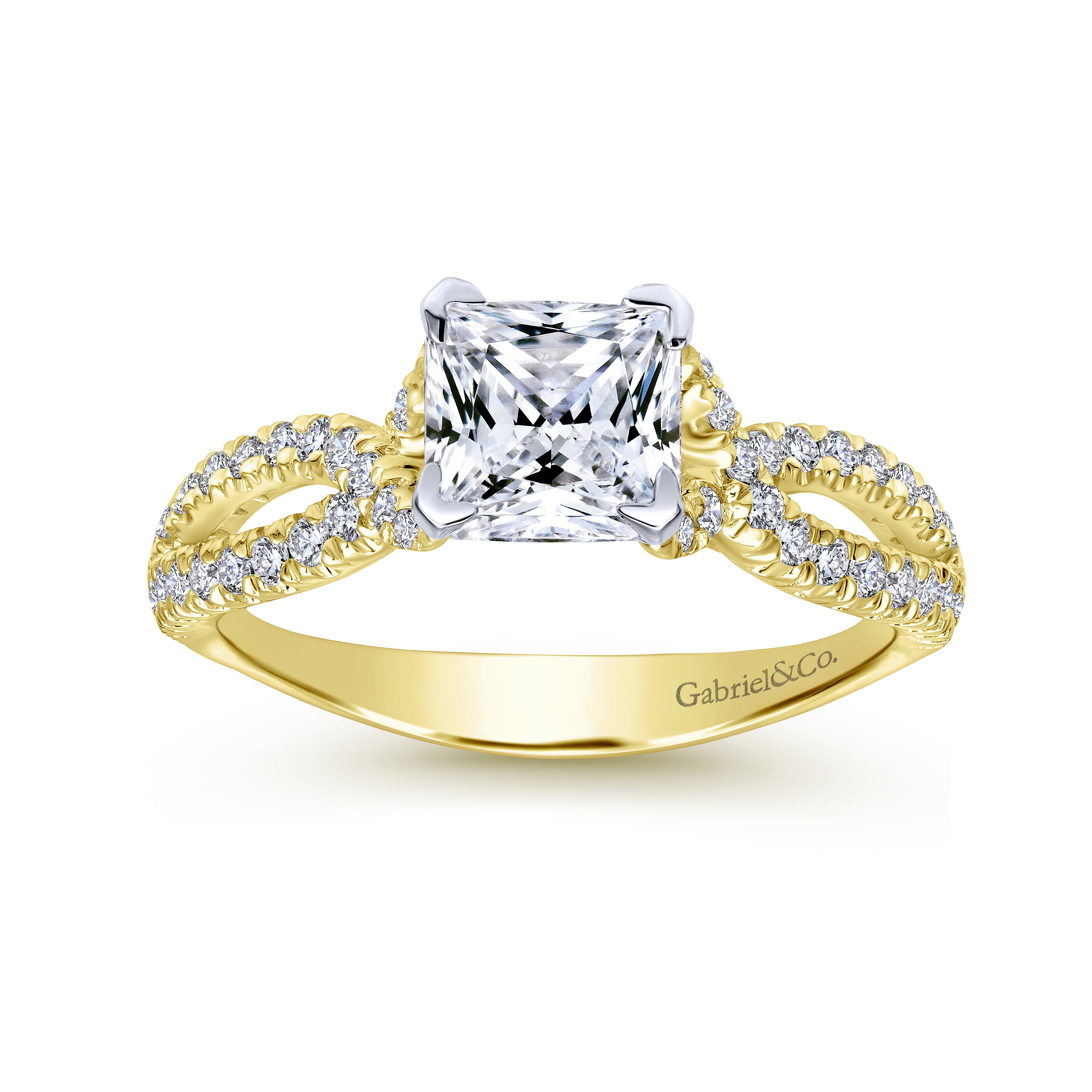 Peyton 14k Yellow And White Gold Princess Cut Twisted Engagement Ring angle 5 Peyton 14k Yellow And White Gold Princess Cut Twisted Engagement Ring angle 5