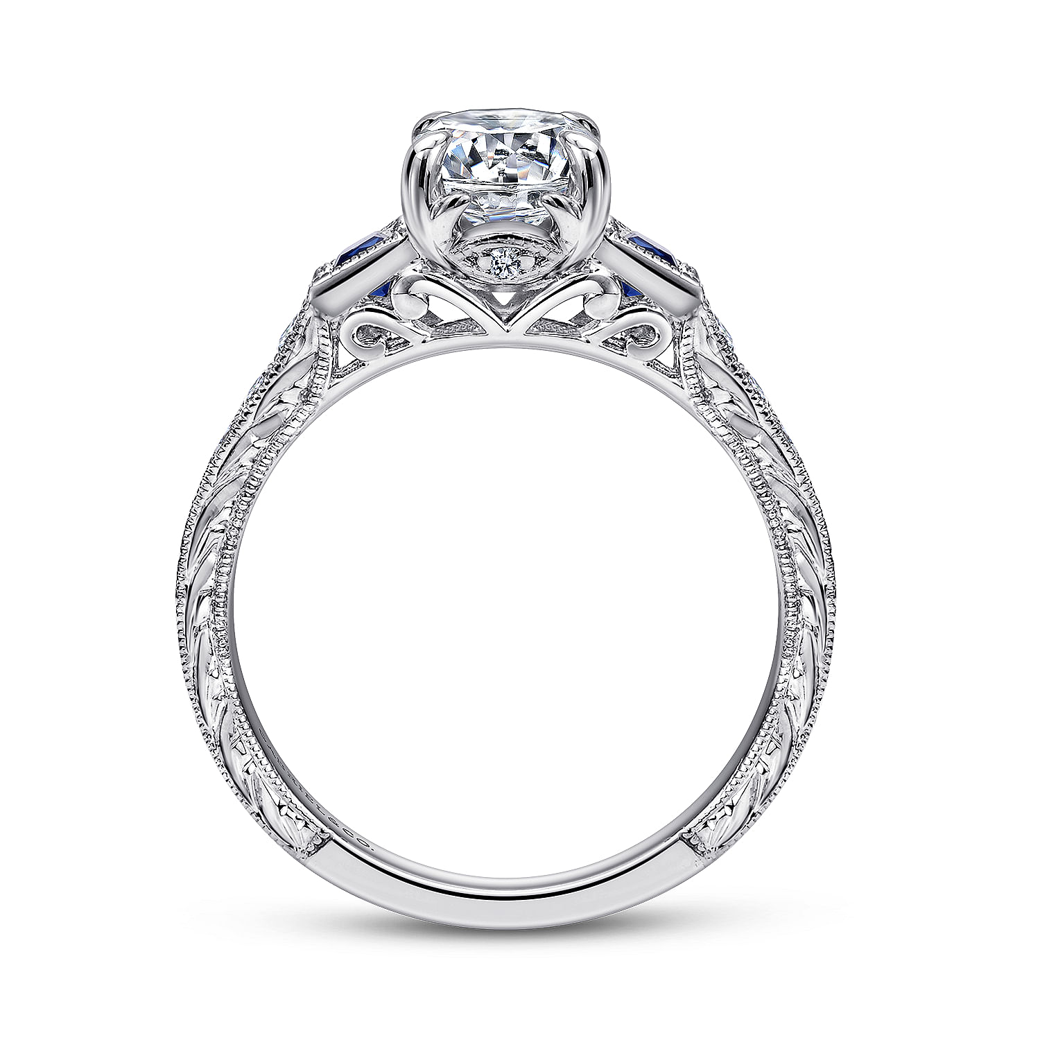 Platinum Diamond And Sapphire 3 Stones Engagement Ring angle 2 Platinum Diamond And Sapphire 3 Stones Engagement Ring angle 2