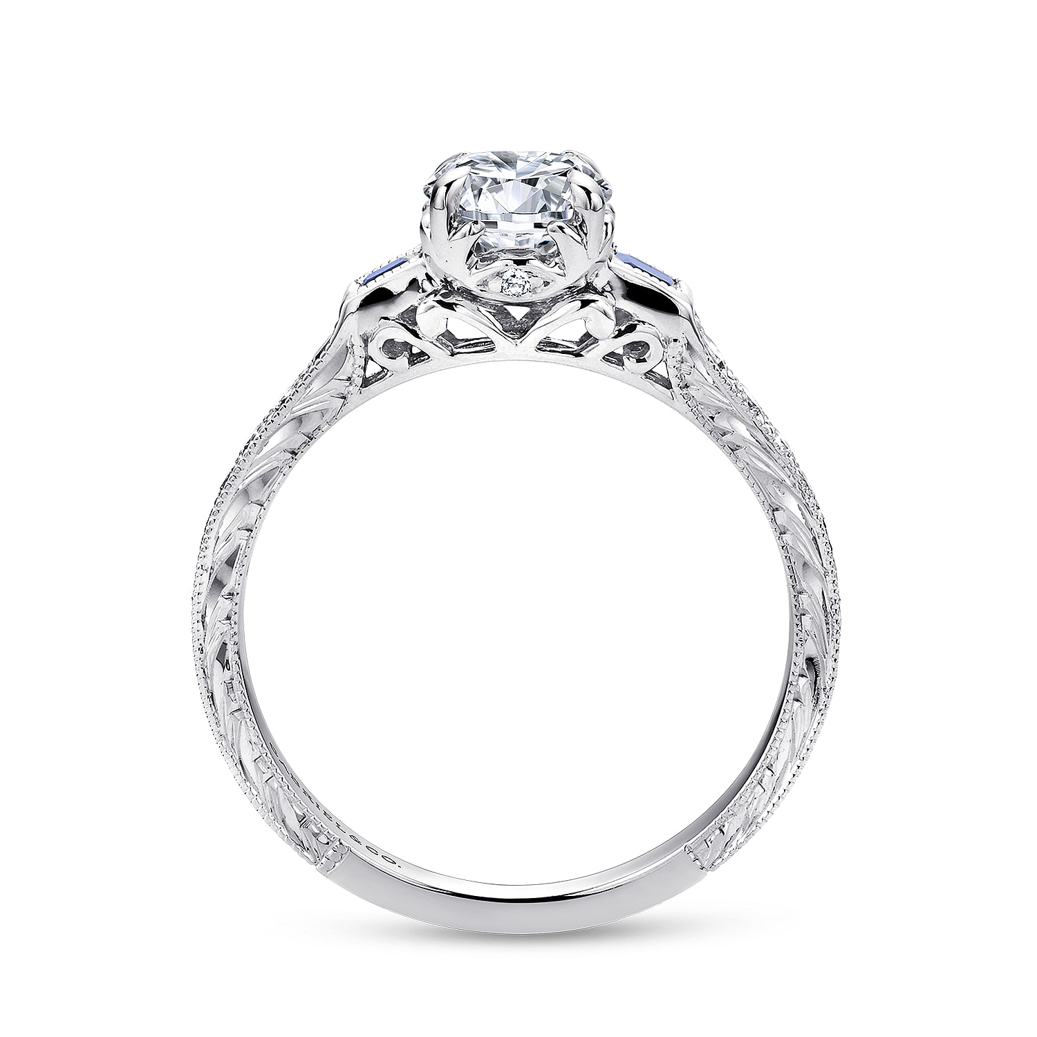 Platinum Diamond And Sapphire 3 Stones Engagement Ring angle 2 Platinum Diamond And Sapphire 3 Stones Engagement Ring angle 2