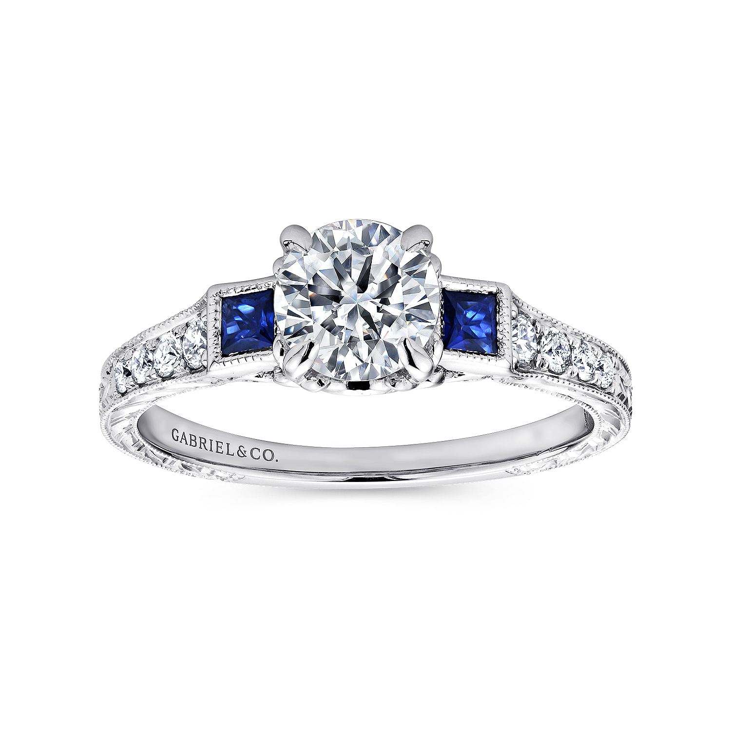 Platinum Diamond And Sapphire 3 Stones Engagement Ring angle 5 Platinum Diamond And Sapphire 3 Stones Engagement Ring angle 5