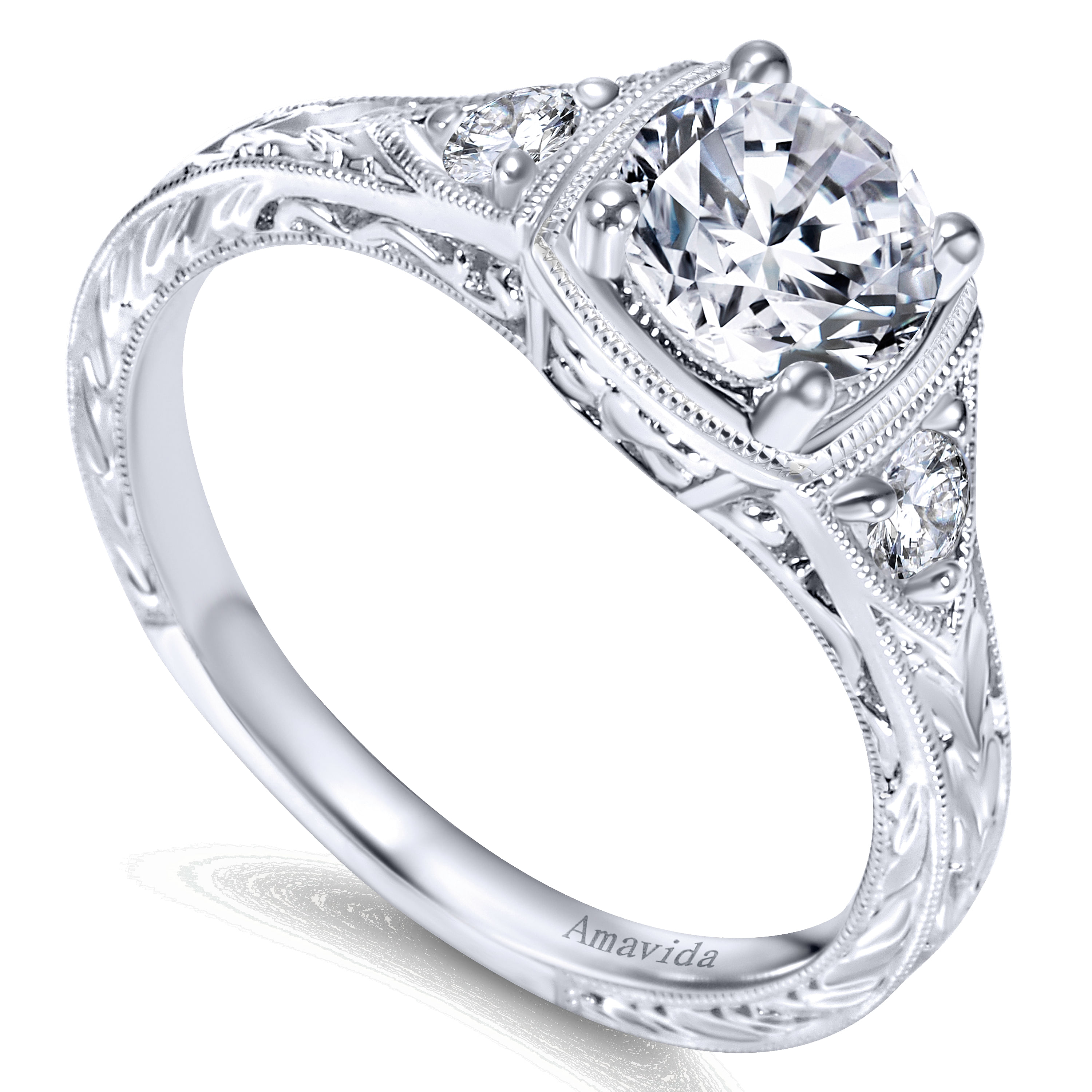 Platinum Diamond 3 Stones Engagement Ring angle 3 Platinum Diamond 3 Stones Engagement Ring angle 3