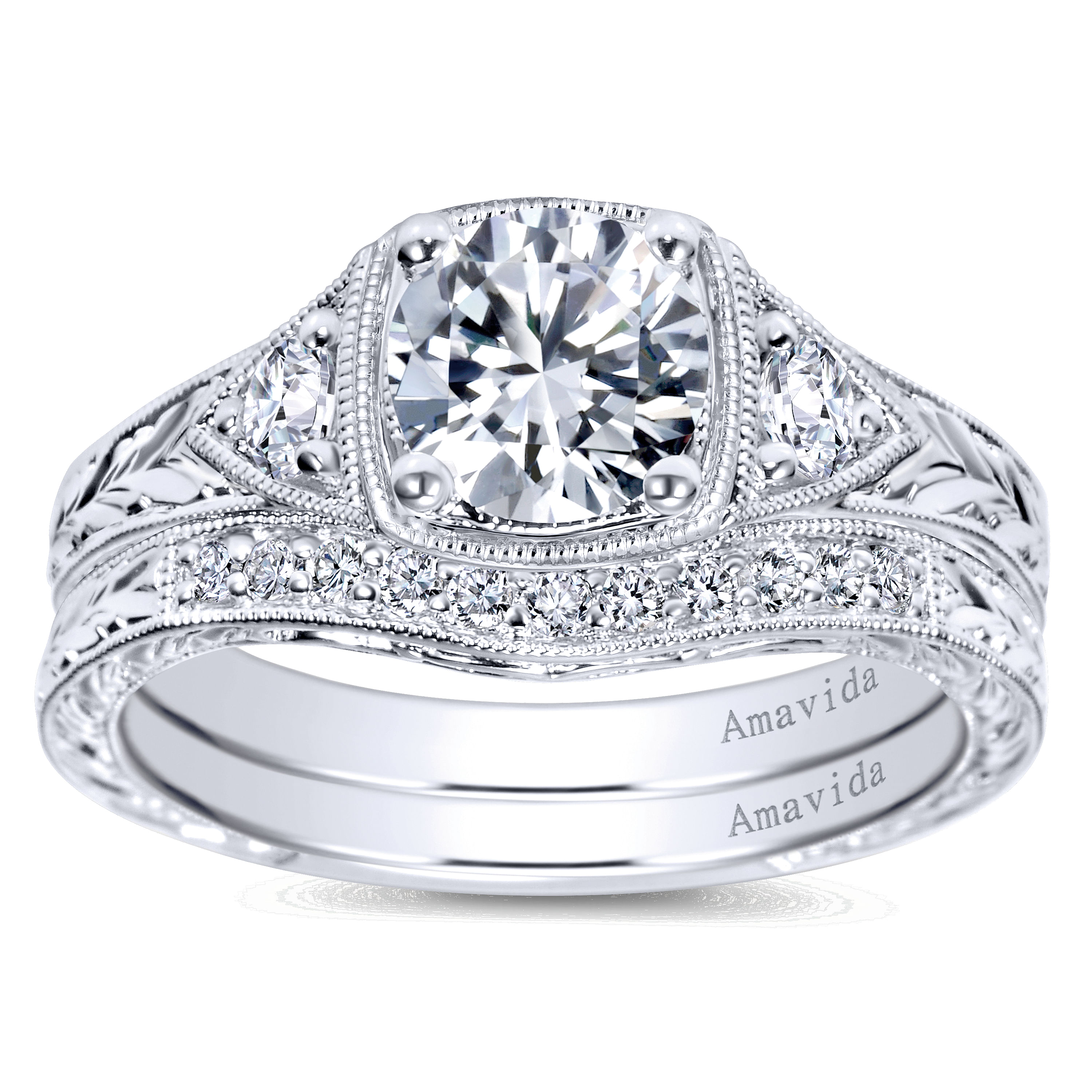 Platinum Diamond 3 Stones Engagement Ring angle 4 Platinum Diamond 3 Stones Engagement Ring angle 4
