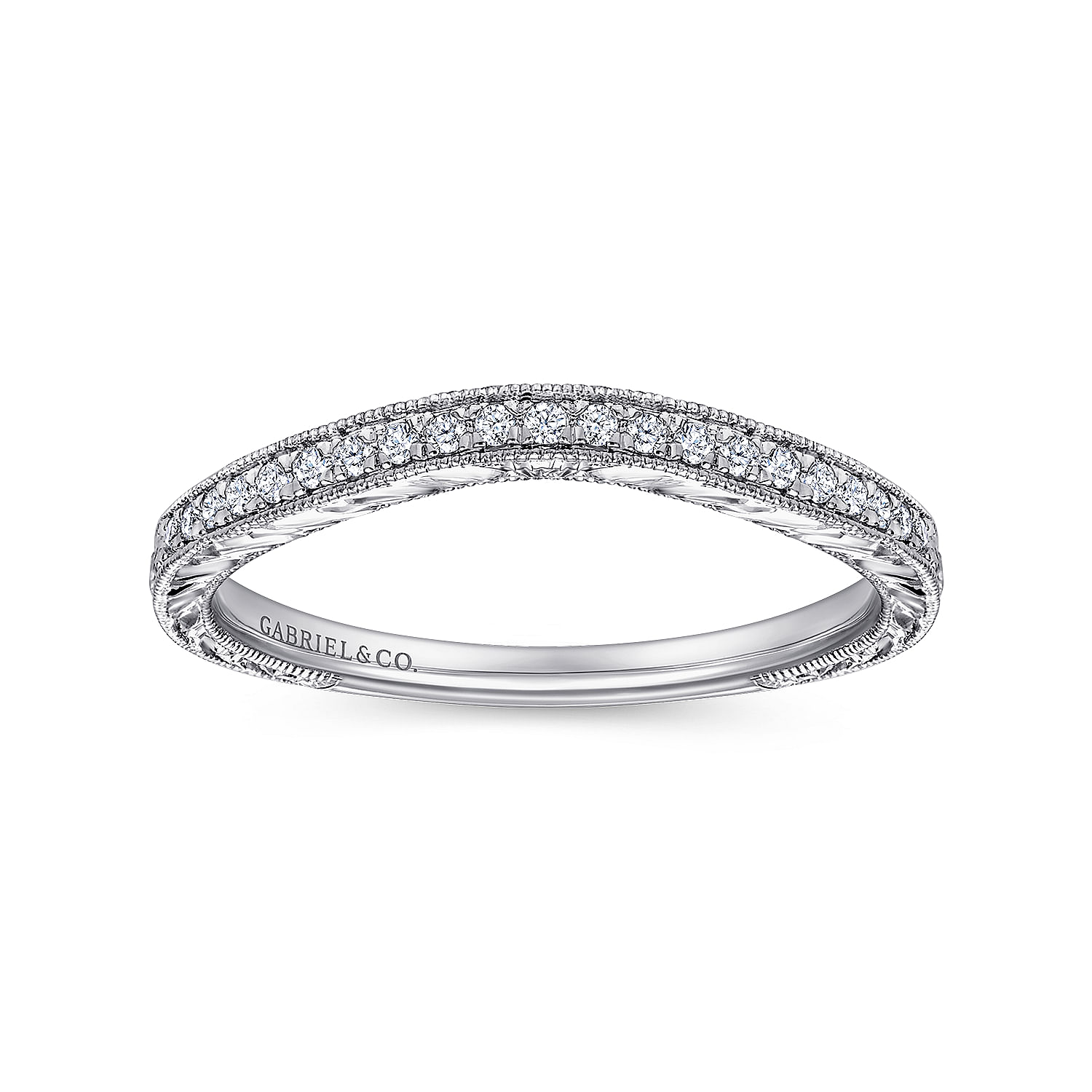 Platinum Diamond Curved Wedding Band angle 5 Platinum Diamond Curved Wedding Band angle 5
