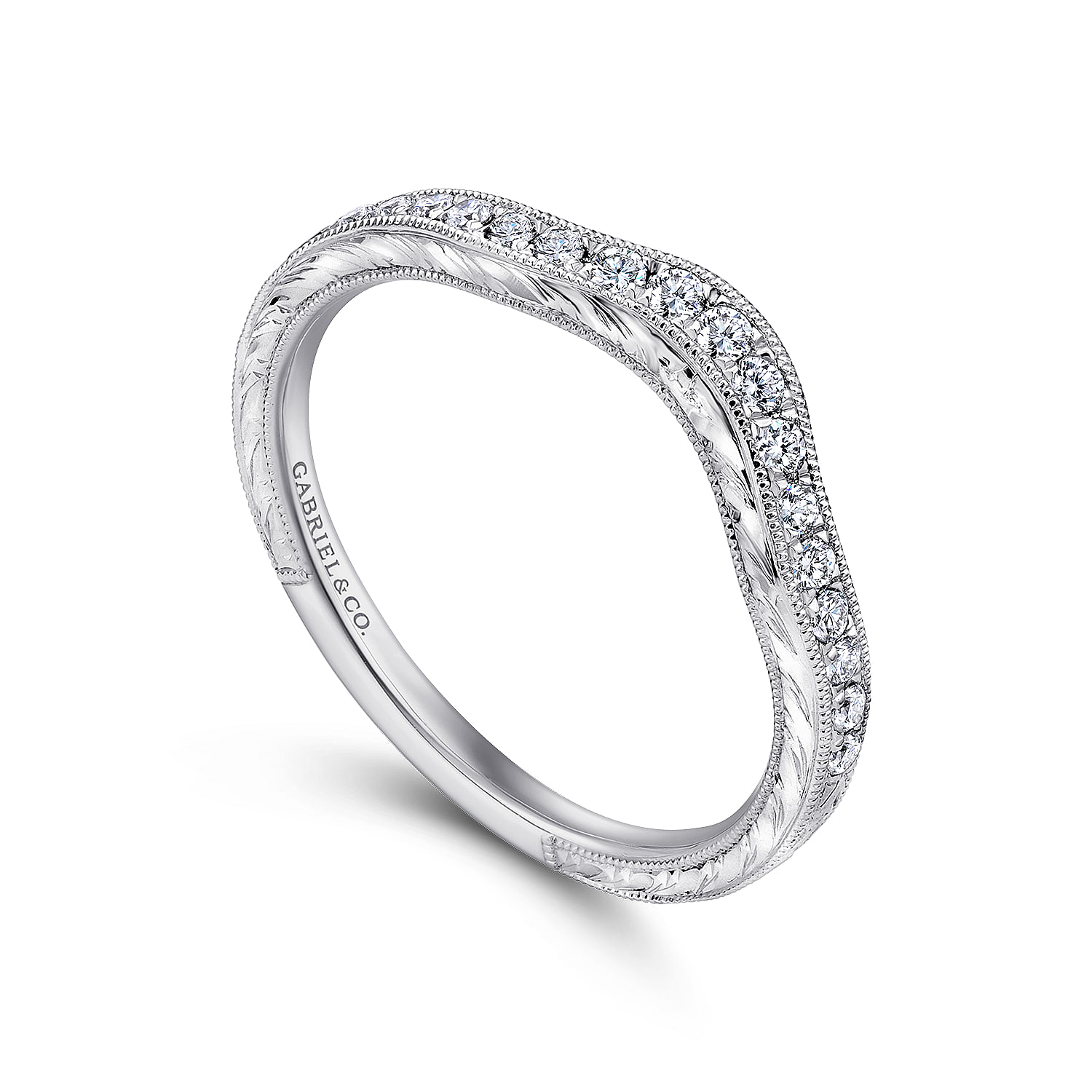 Platinum Diamond Curved Wedding Band angle 3 Platinum Diamond Curved Wedding Band angle 3
