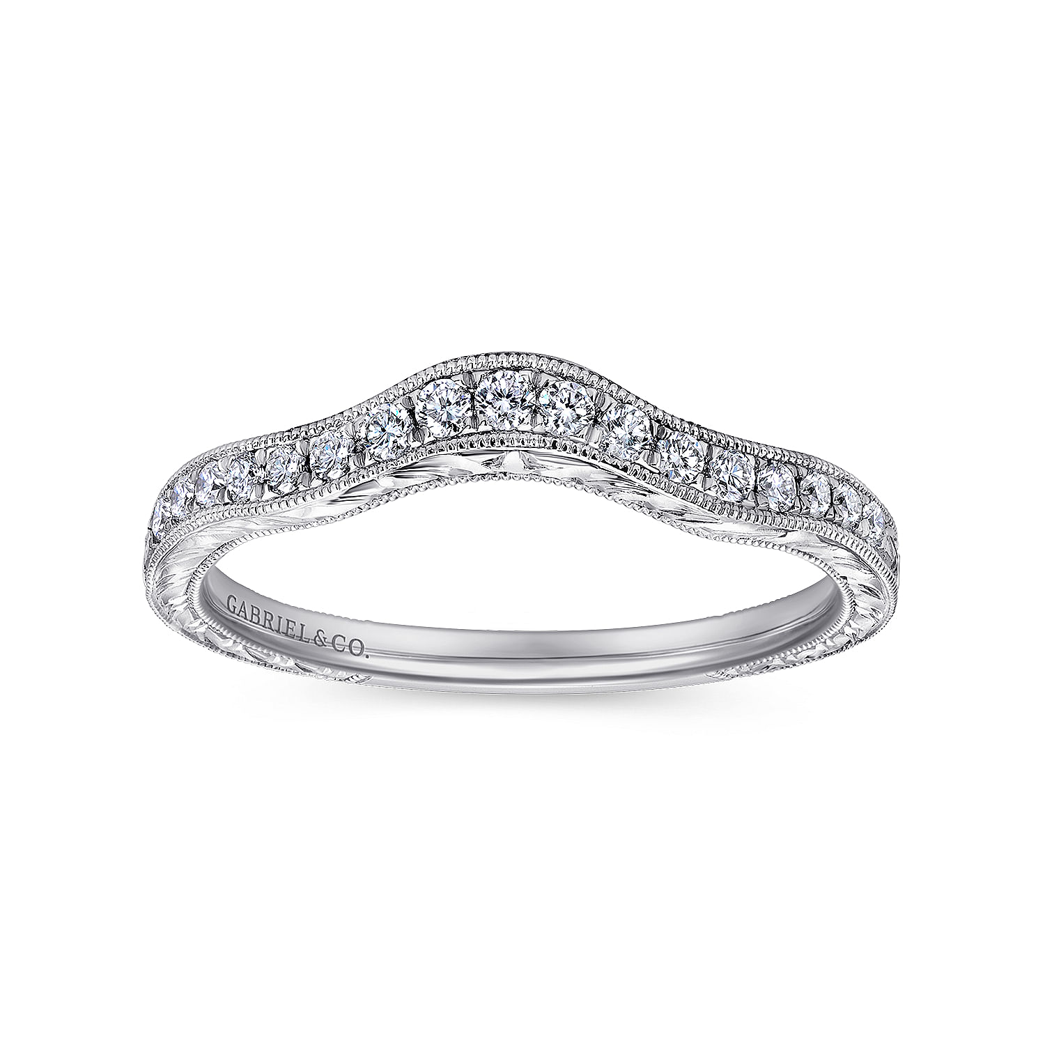 Platinum Diamond Curved Wedding Band angle 5 Platinum Diamond Curved Wedding Band angle 5