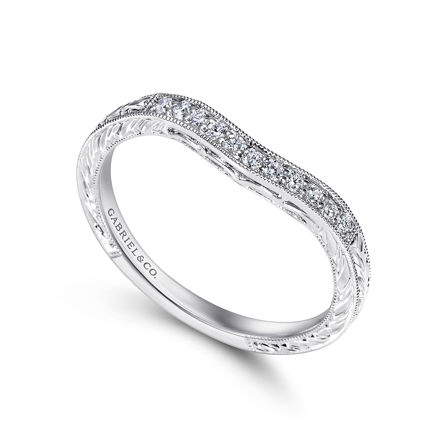 Platinum Victorian Curved Wedding Band angle 3 Platinum Victorian Curved Wedding Band angle 3