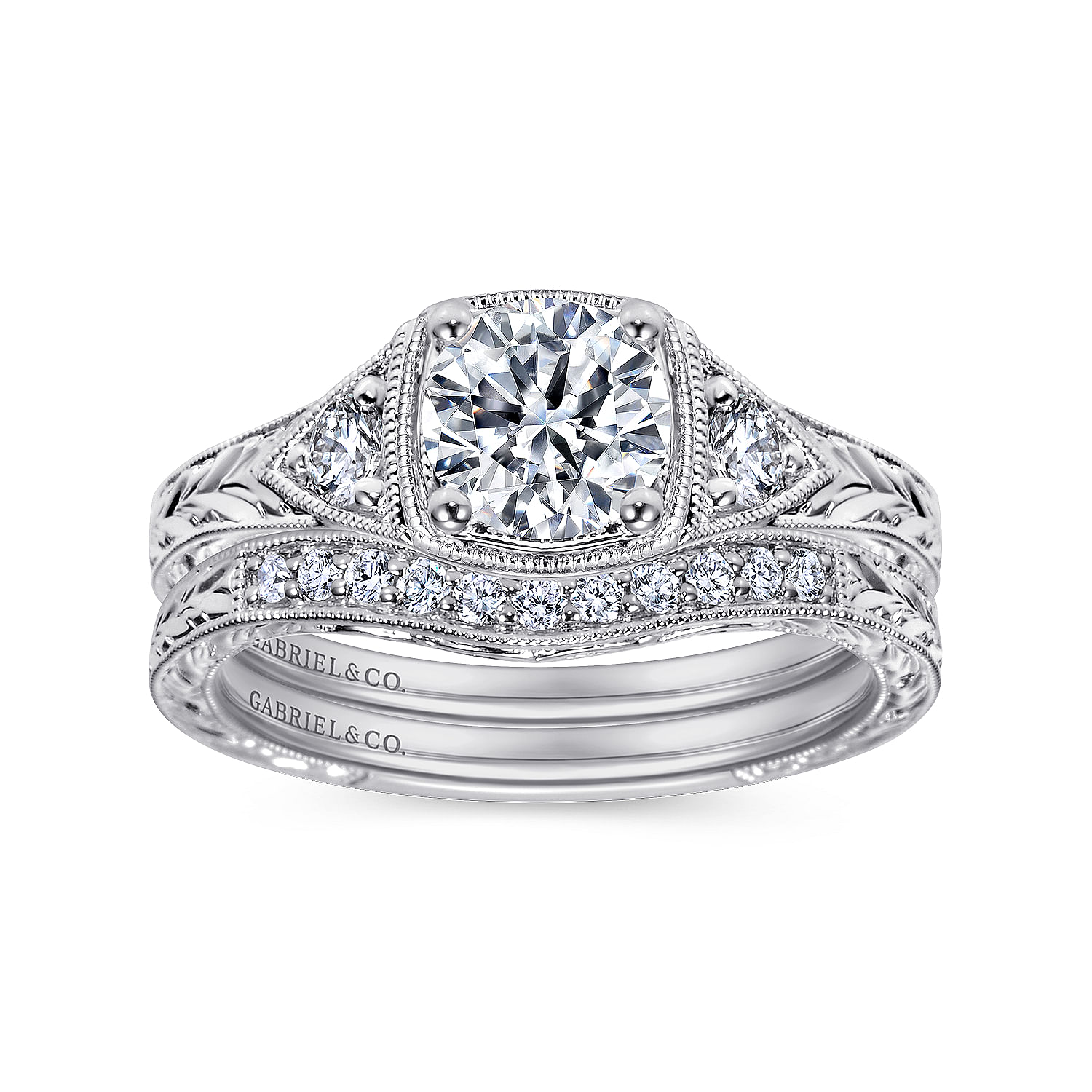 Platinum Victorian Curved Wedding Band angle 4 Platinum Victorian Curved Wedding Band angle 4