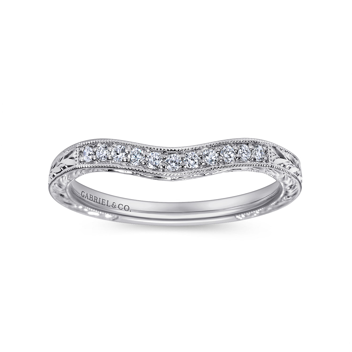 Platinum Victorian Curved Wedding Band angle 5 Platinum Victorian Curved Wedding Band angle 5