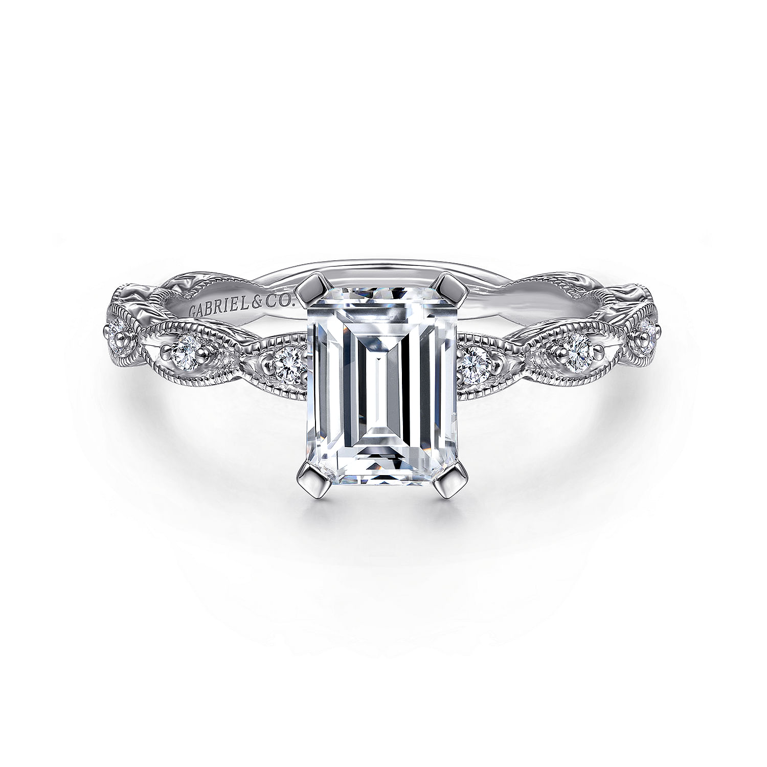 Sadie 14k White Gold Emerald Cut Straight Engagement Ring angle 1 Sadie 14k White Gold Emerald Cut Straight Engagement Ring angle 1