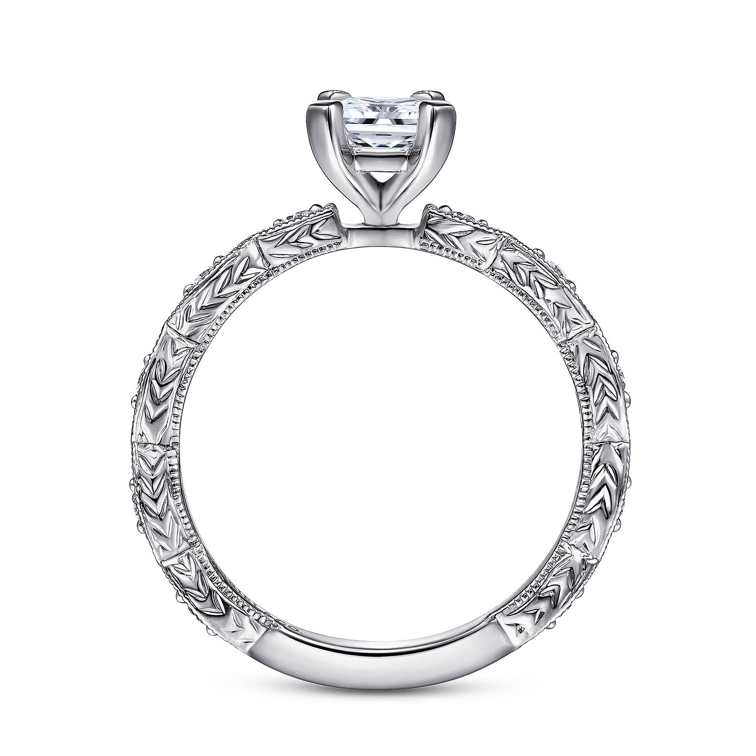 Sadie 14k White Gold Emerald Cut Straight Engagement Ring angle 2 Sadie 14k White Gold Emerald Cut Straight Engagement Ring angle 2