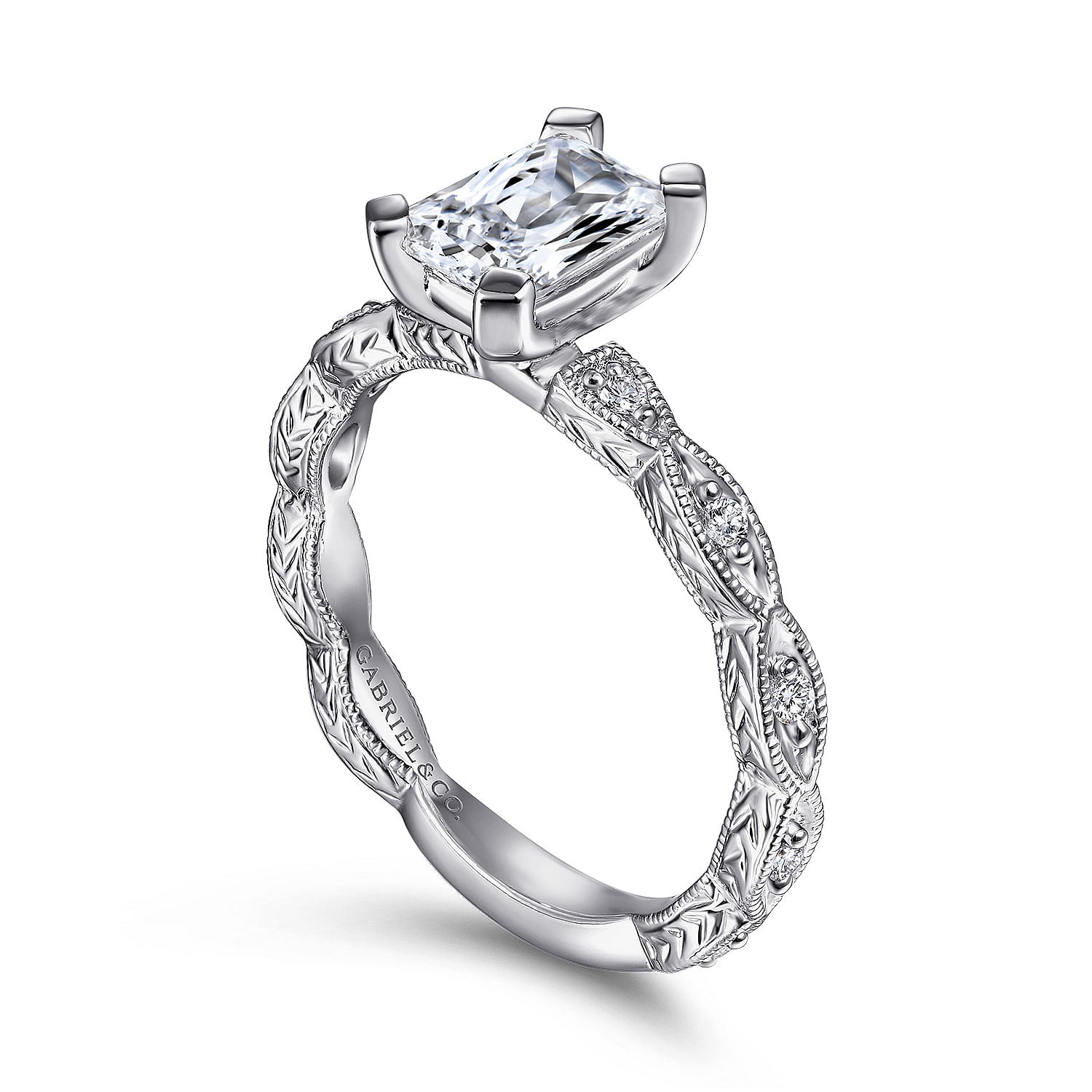 Sadie 14k White Gold Emerald Cut Straight Engagement Ring angle 3 Sadie 14k White Gold Emerald Cut Straight Engagement Ring angle 3