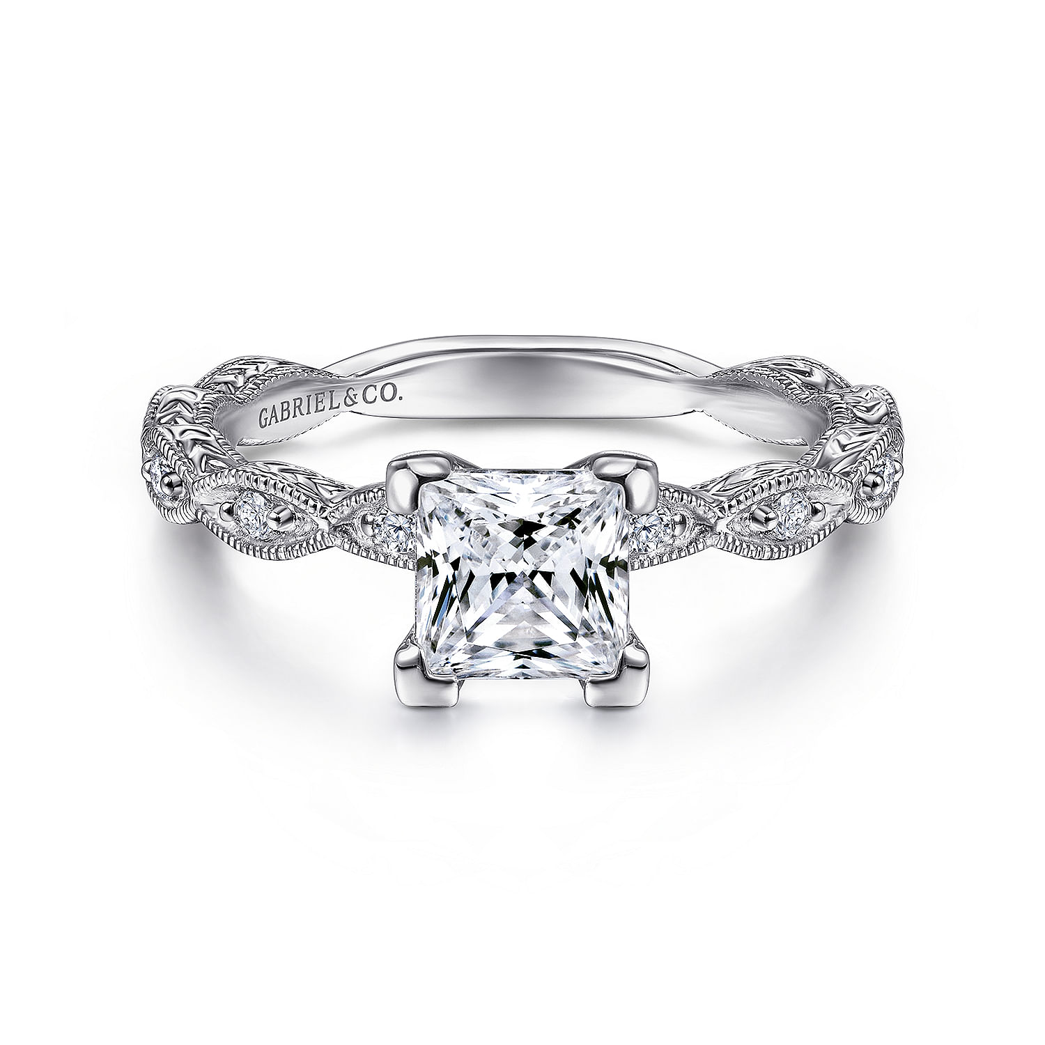 Sadie 14k White Gold Princess Cut Straight Engagement Ring angle 1 Sadie 14k White Gold Princess Cut Straight Engagement Ring angle 1