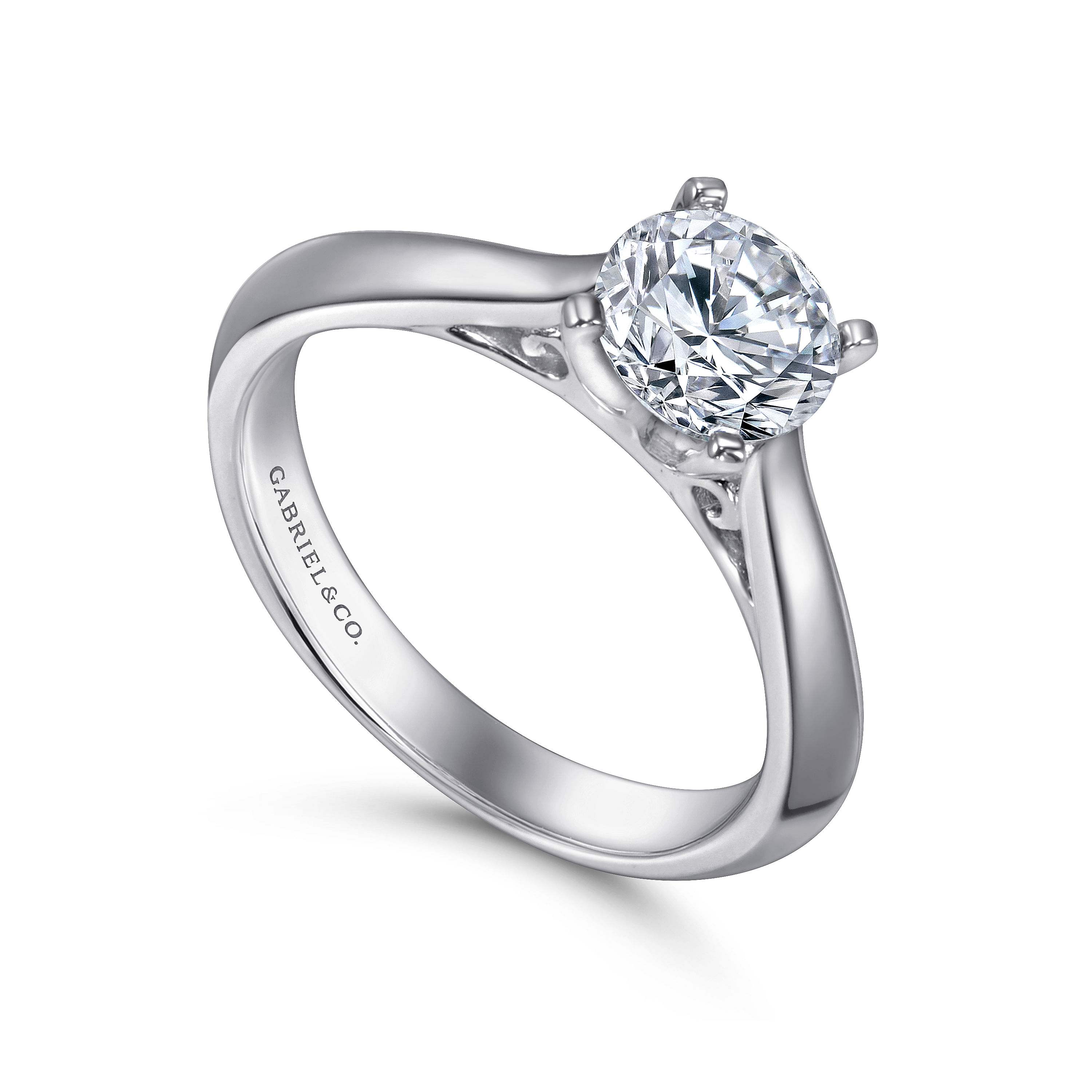 Sasha 14k White Gold Round Solitaire Engagement Ring angle 3 Sasha 14k White Gold Round Solitaire Engagement Ring angle 3