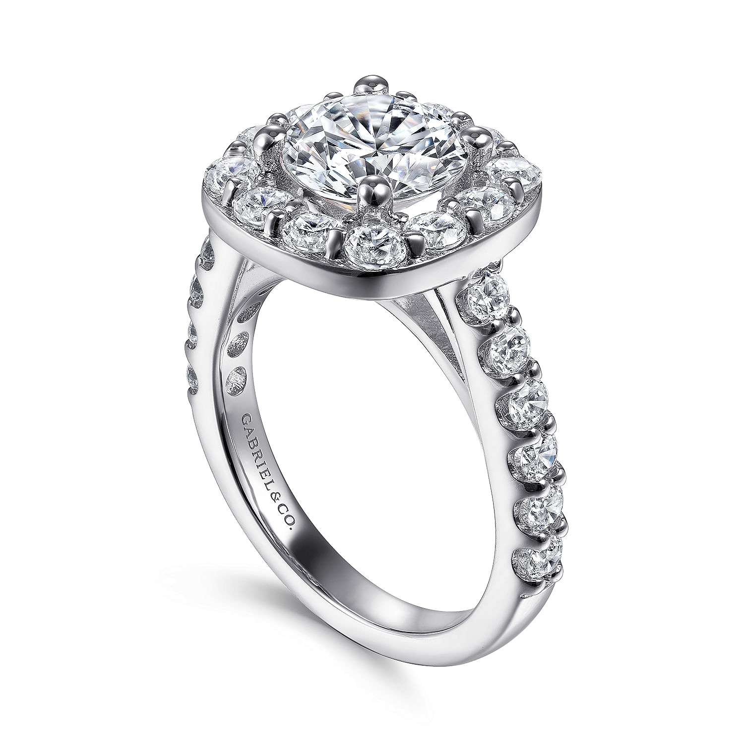 Skylar 14k White Gold Round Halo Engagement Ring angle 3 Skylar 14k White Gold Round Halo Engagement Ring angle 3