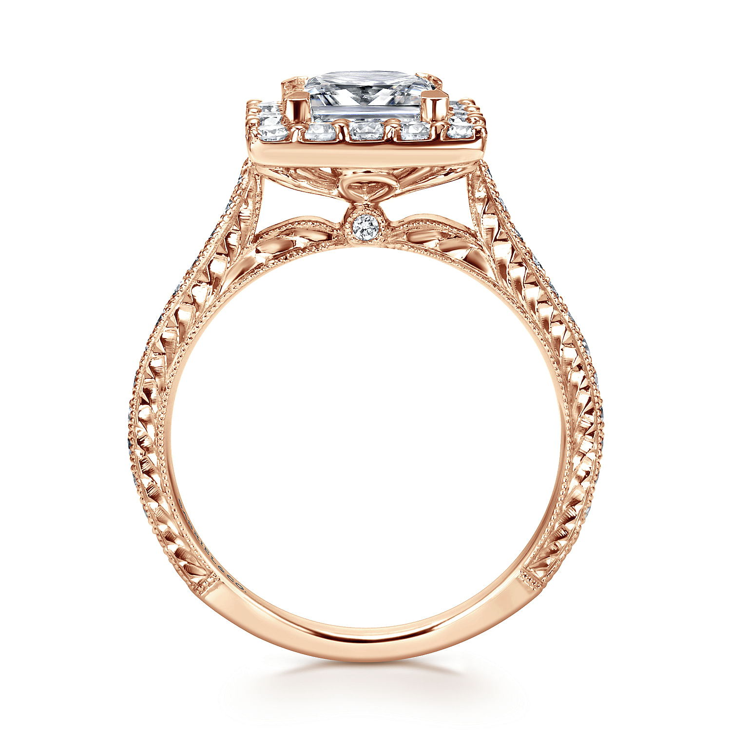Zelda 14k Rose Gold Princess Cut Halo Engagement Ring angle 2 Zelda 14k Rose Gold Princess Cut Halo Engagement Ring angle 2