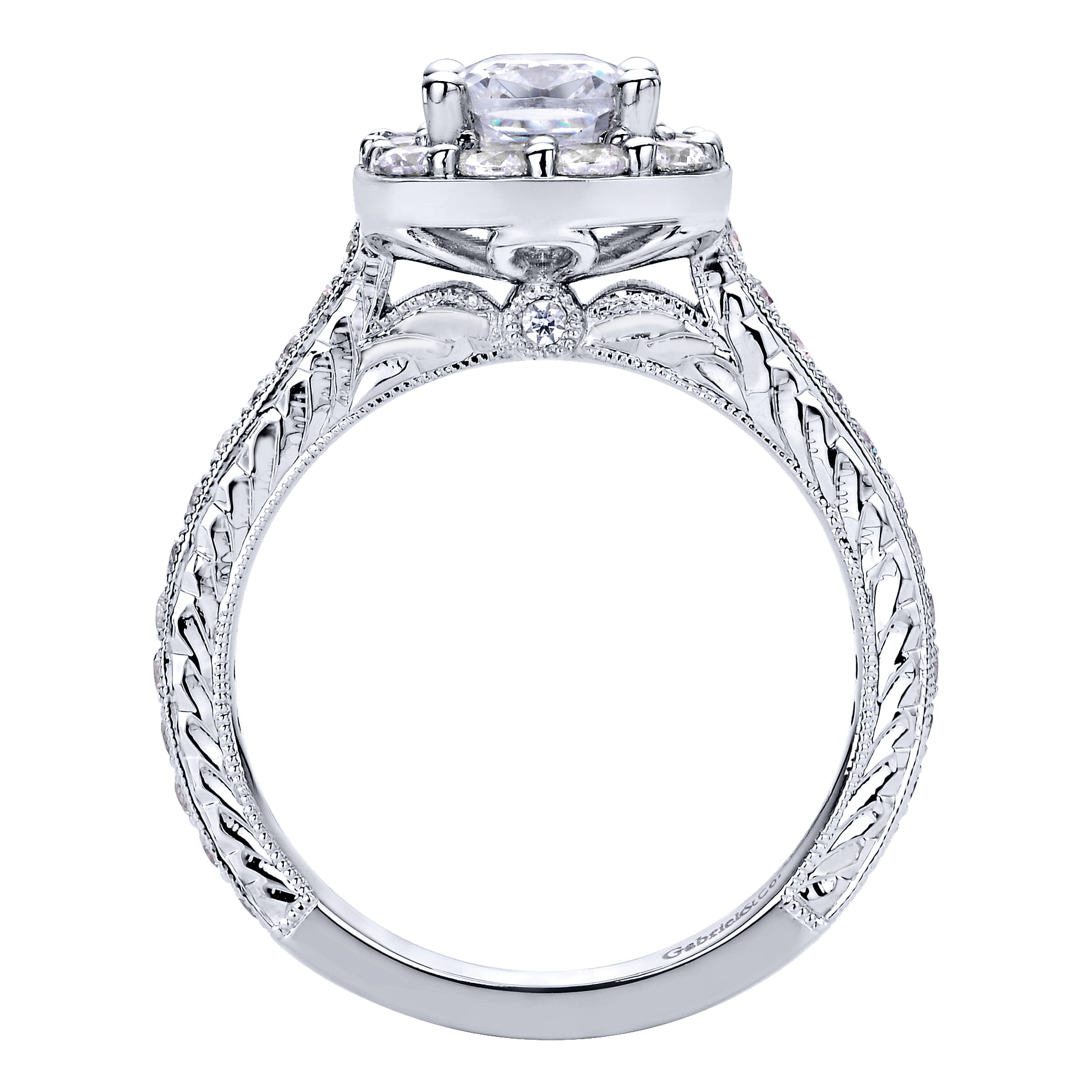 Zelda 14k White Gold Cushion Cut Halo Engagement Ring angle 2 Zelda 14k White Gold Cushion Cut Halo Engagement Ring angle 2