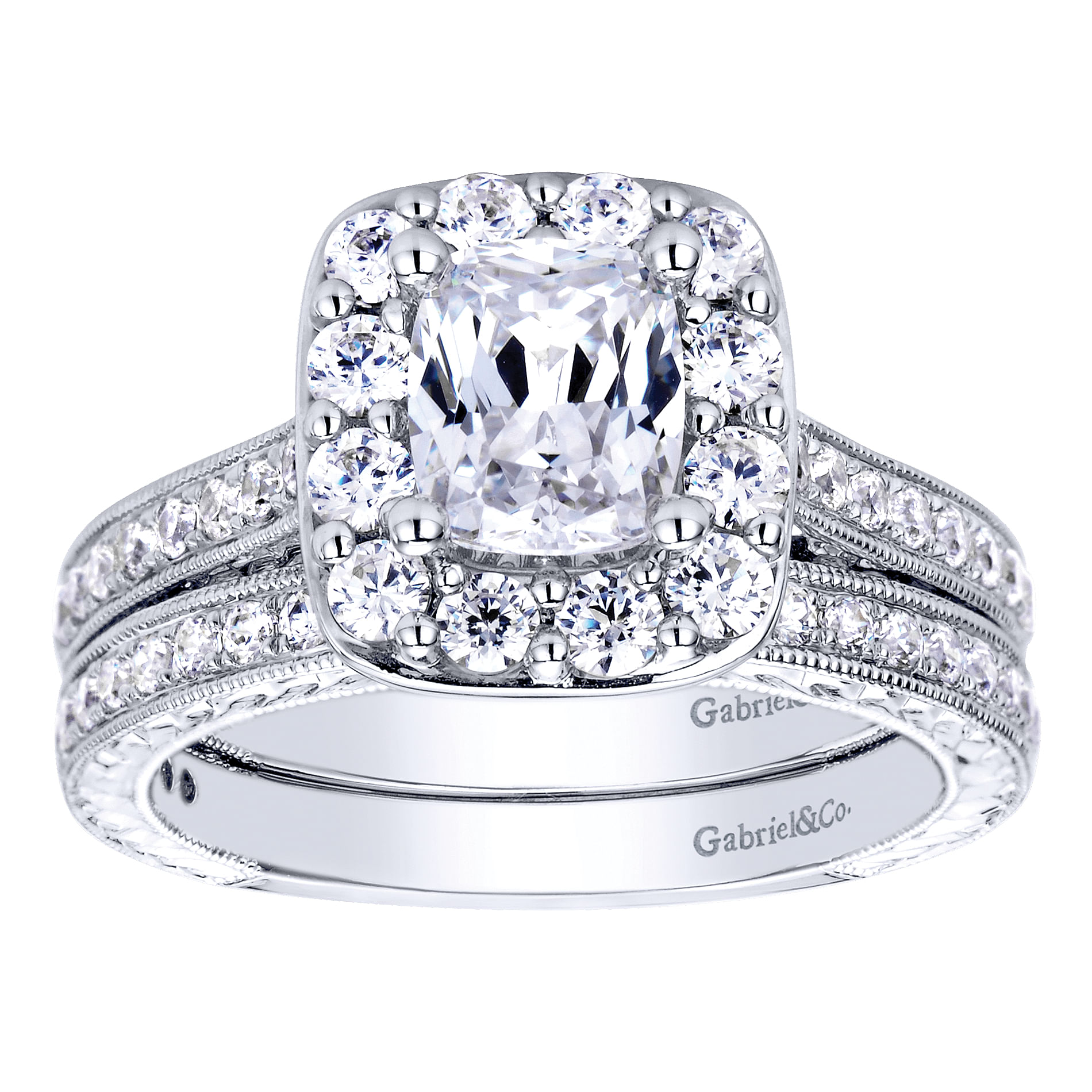 Zelda 14k White Gold Cushion Cut Halo Engagement Ring angle 4 Zelda 14k White Gold Cushion Cut Halo Engagement Ring angle 4