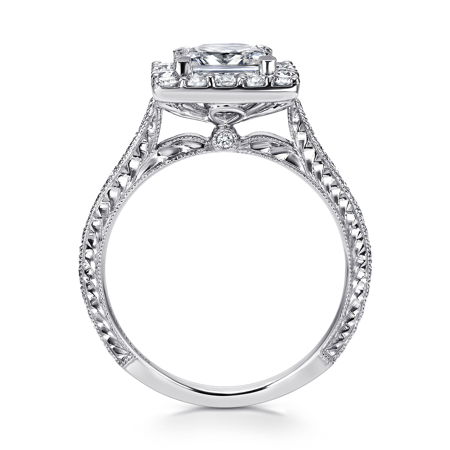 Zelda 14k White Gold Princess Cut Halo Engagement Ring angle 2 Zelda 14k White Gold Princess Cut Halo Engagement Ring angle 2