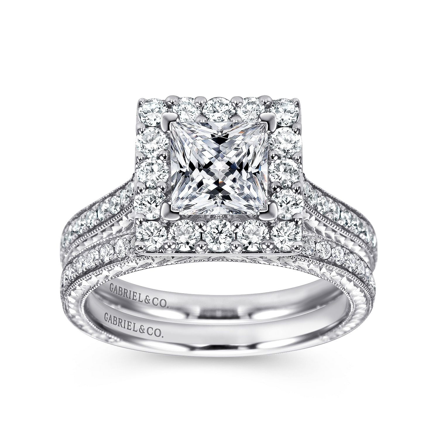 Zelda 14k White Gold Princess Cut Halo Engagement Ring angle 4 Zelda 14k White Gold Princess Cut Halo Engagement Ring angle 4