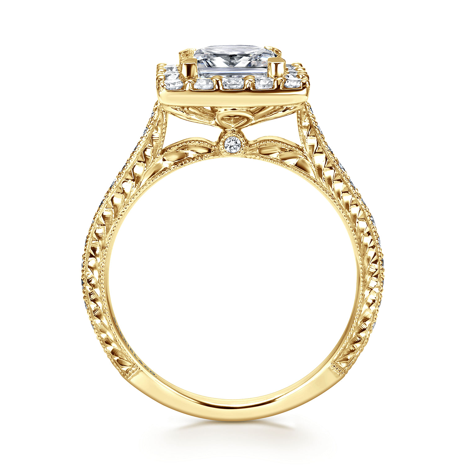 Zelda 14k Yellow Gold Princess Cut Halo Engagement Ring angle 2 Zelda 14k Yellow Gold Princess Cut Halo Engagement Ring angle 2