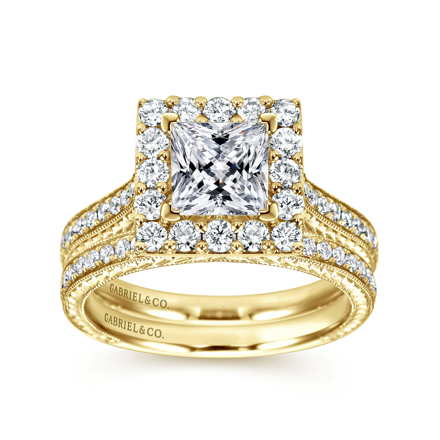 Zelda 14k Yellow Gold Princess Cut Halo Engagement Ring angle 4 Zelda 14k Yellow Gold Princess Cut Halo Engagement Ring angle 4