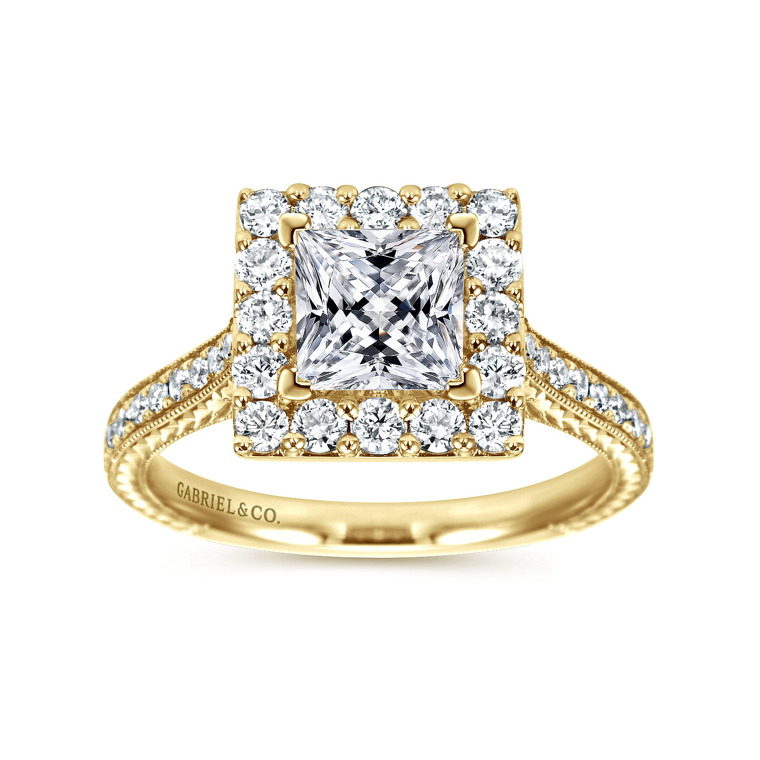 Zelda 14k Yellow Gold Princess Cut Halo Engagement Ring angle 5 Zelda 14k Yellow Gold Princess Cut Halo Engagement Ring angle 5