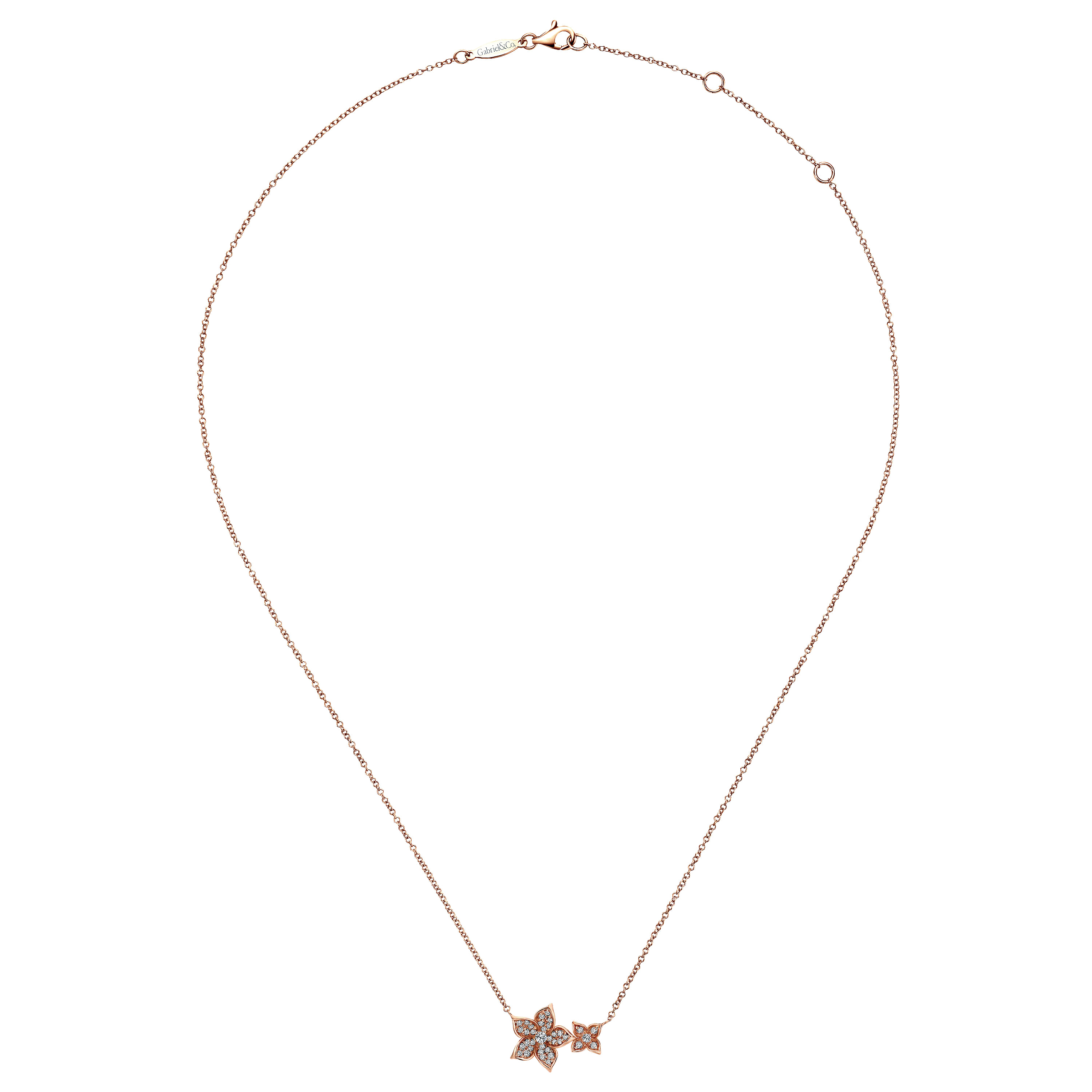 14K Rose Gold Double Pavé Diamond Flower Necklace | NK4871K45JJ