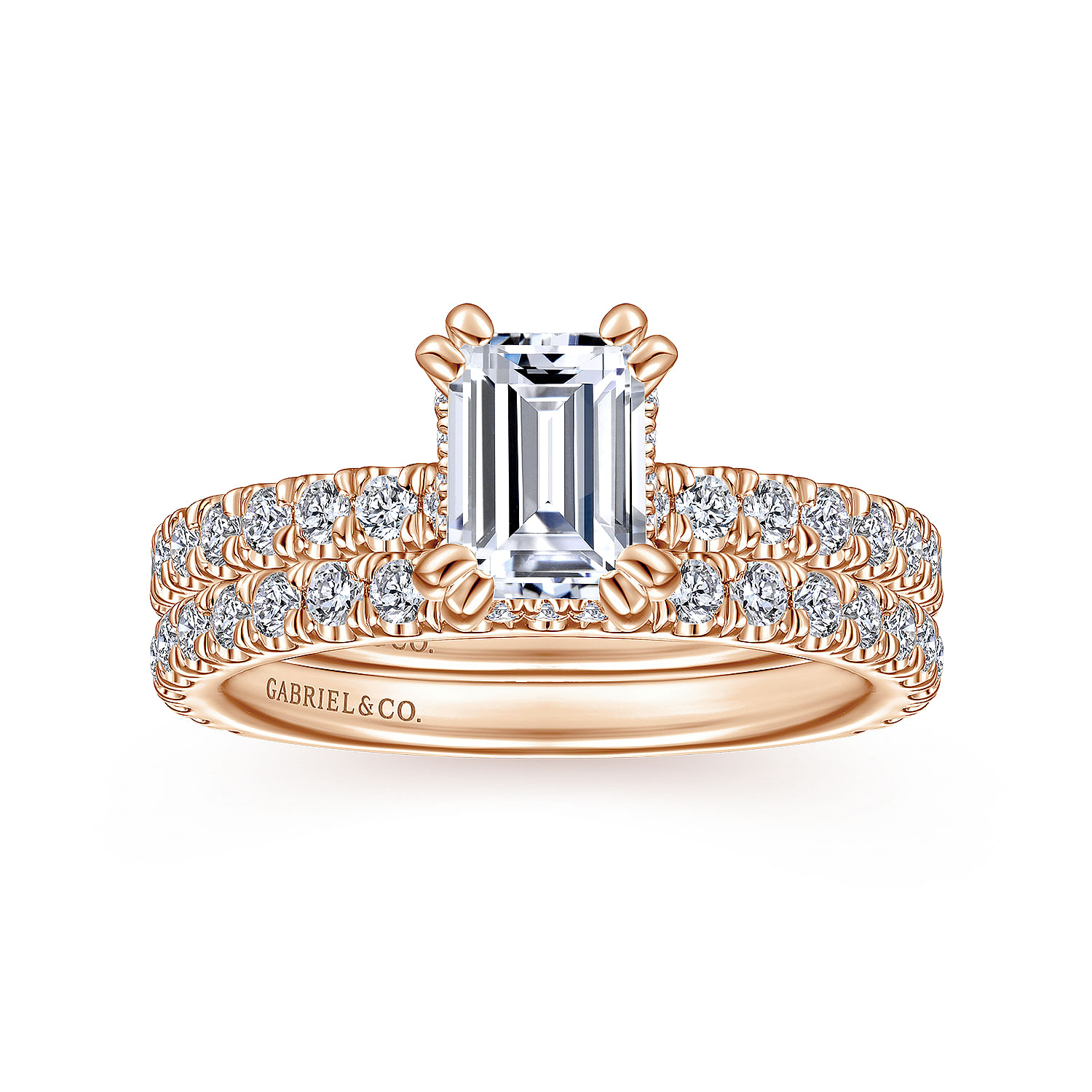14K Rose Gold Hidden Halo Emerald Cut Diamond Engagement Ring