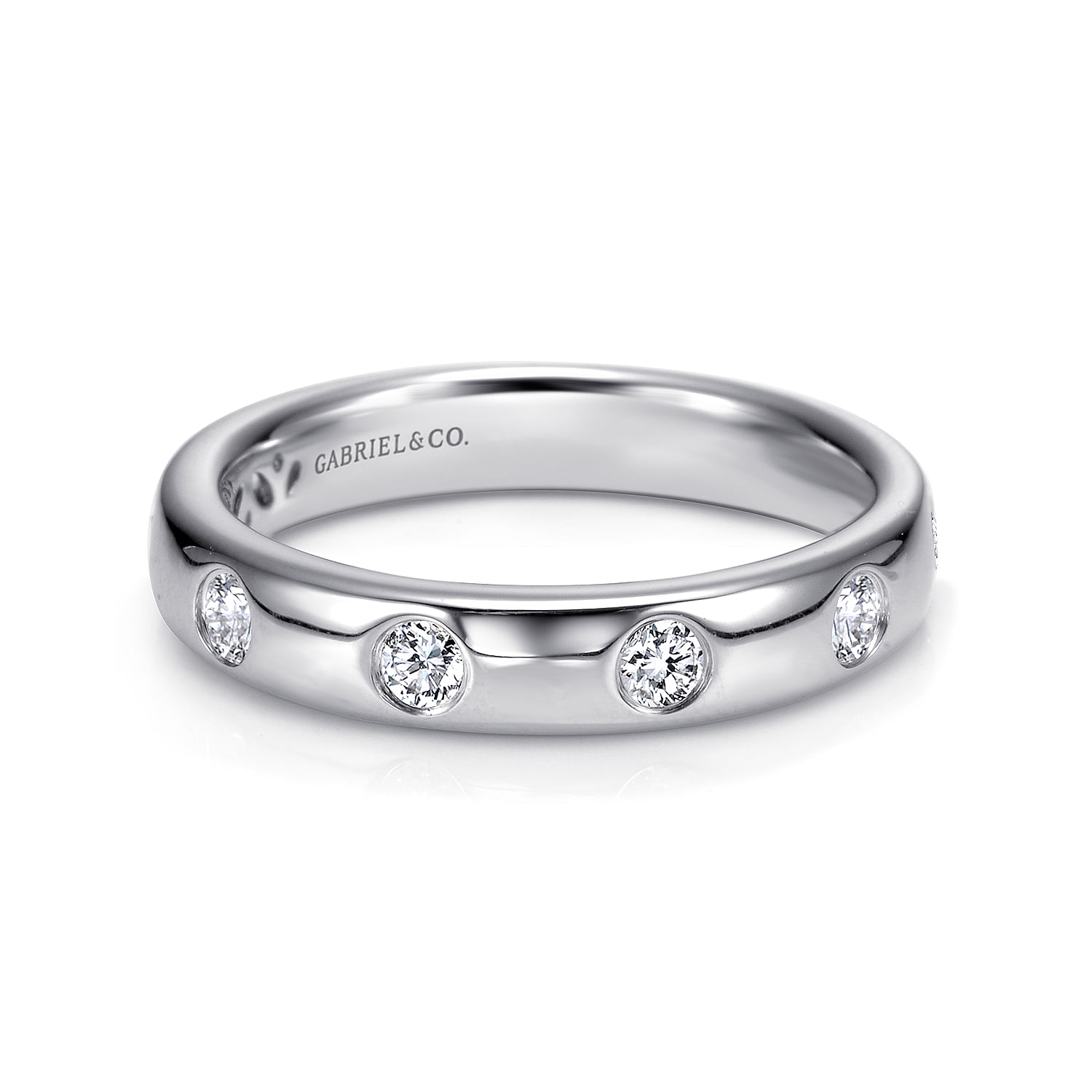 white gold burnished set round diamond anniversary band