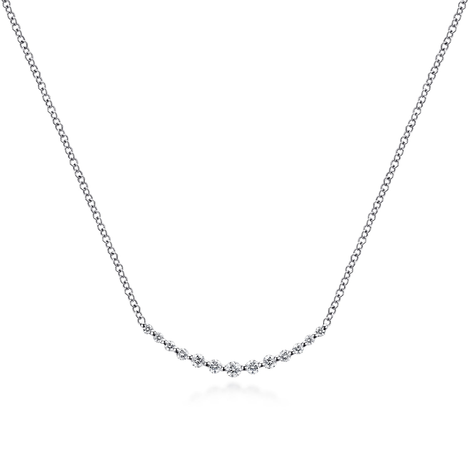 14K White Gold Diamond Curved Bar 