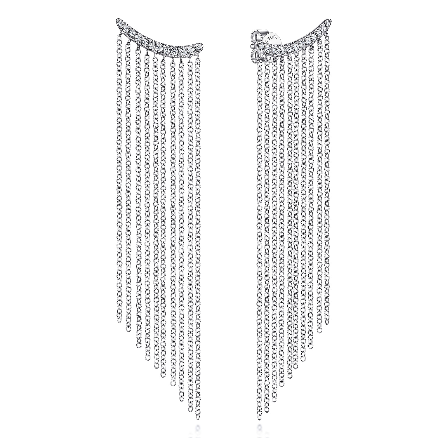 14K White Gold Diamond and Tassel Stud Earrings | EG14057W45JJ