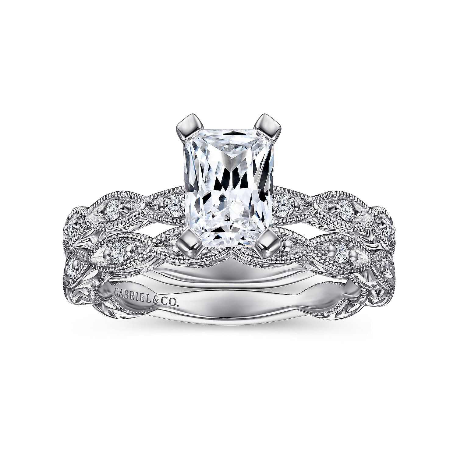 14K White Gold Emerald Cut Diamond Engagement Ring