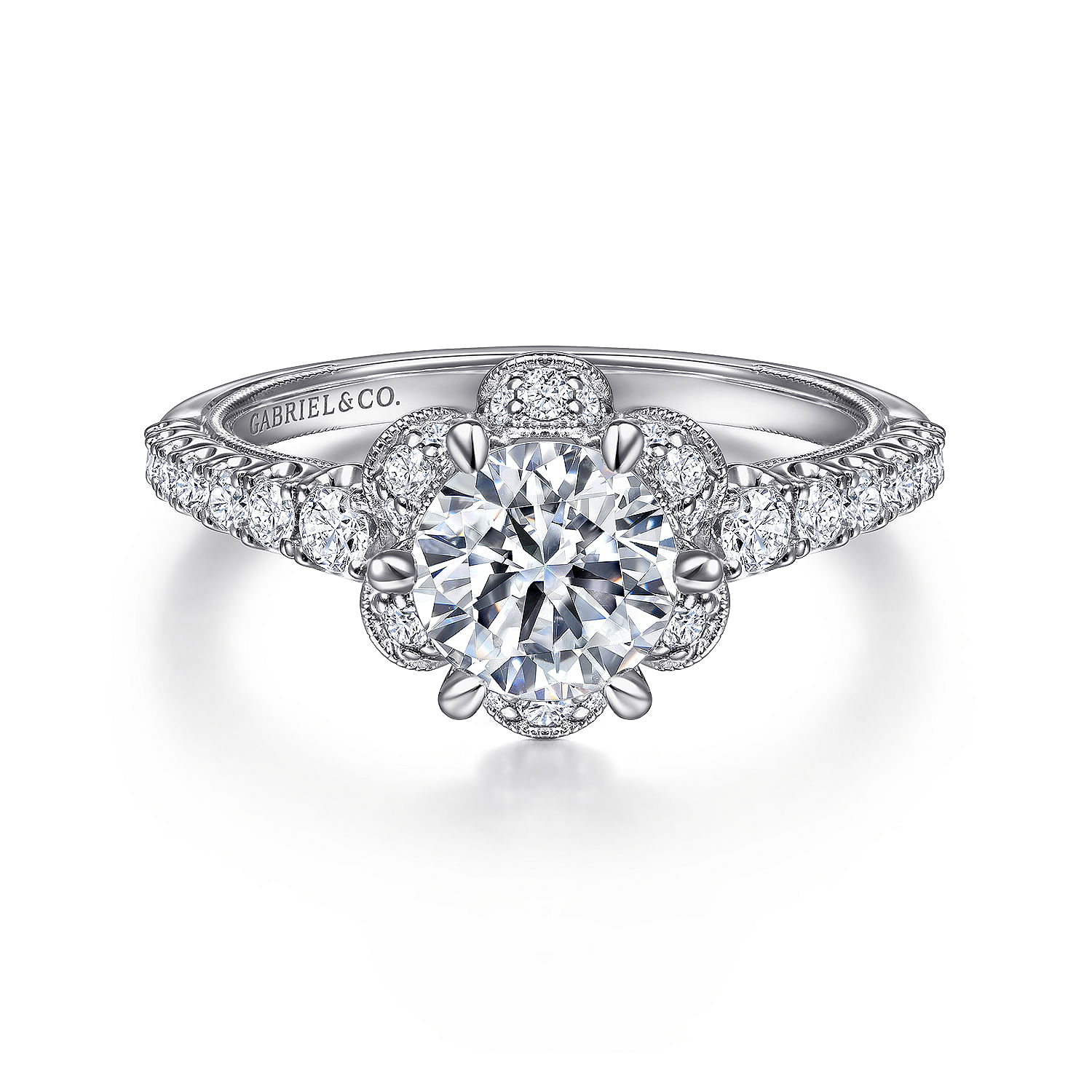 Floral solitaire engagement on sale ring