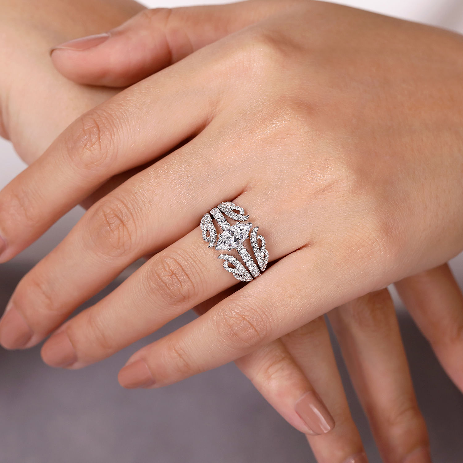 14K White Gold Hidden Halo Marquise Shape Diamond Engagement Ring
