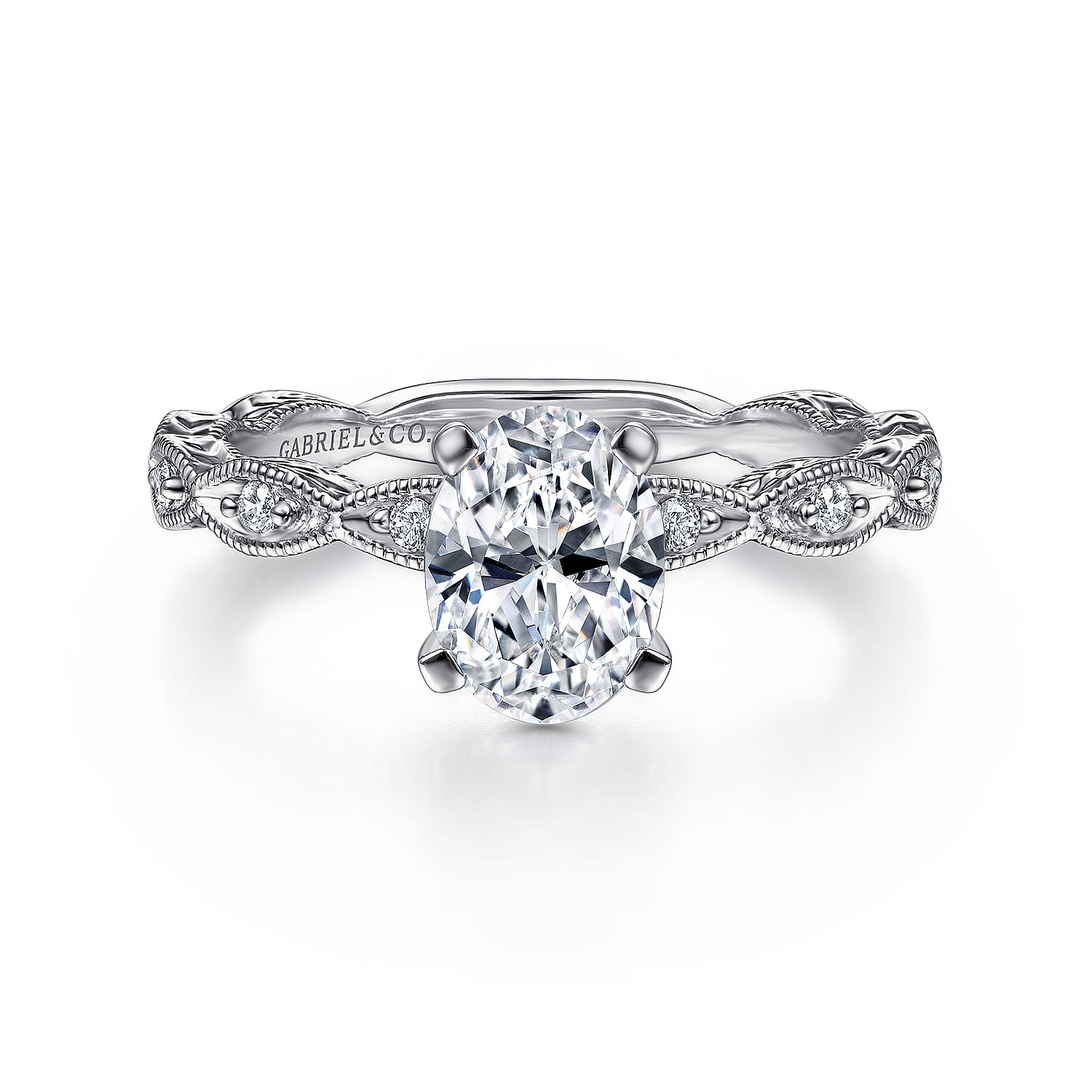 14K White Gold Oval Diamond Engagement Ring