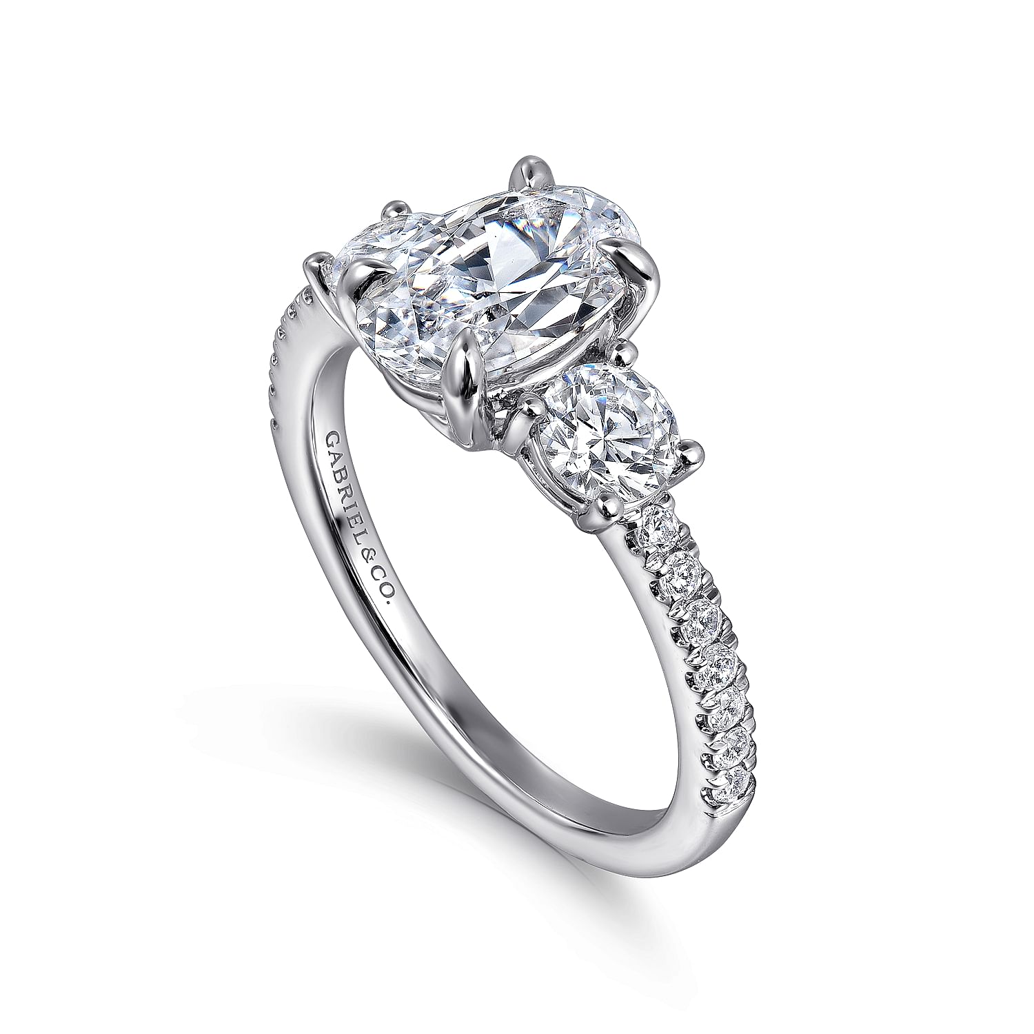 14K White Gold Oval Three Stone Diamond Engagement Ring