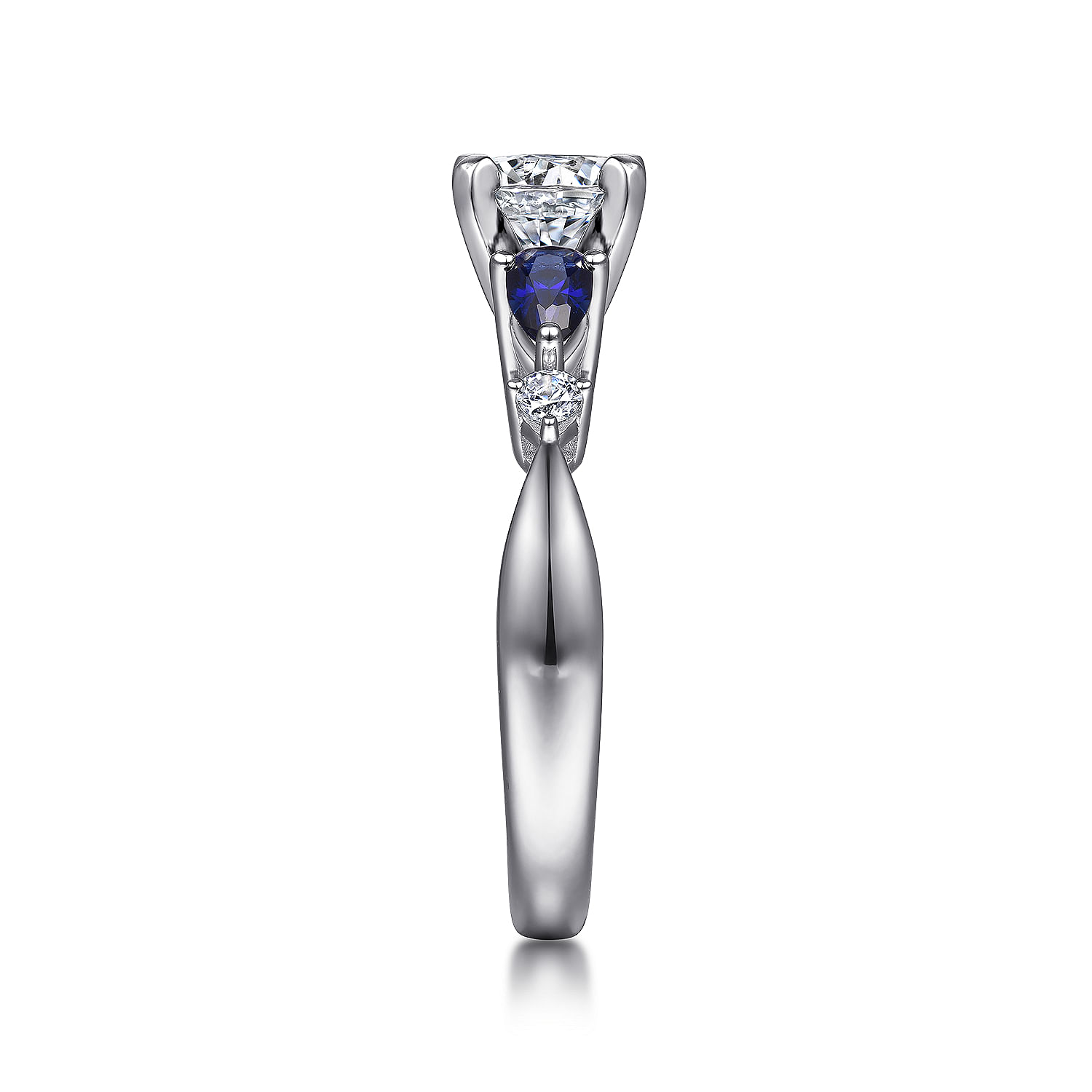14K White Gold Round Five Stone Sapphire and Diamond Engagement Ring