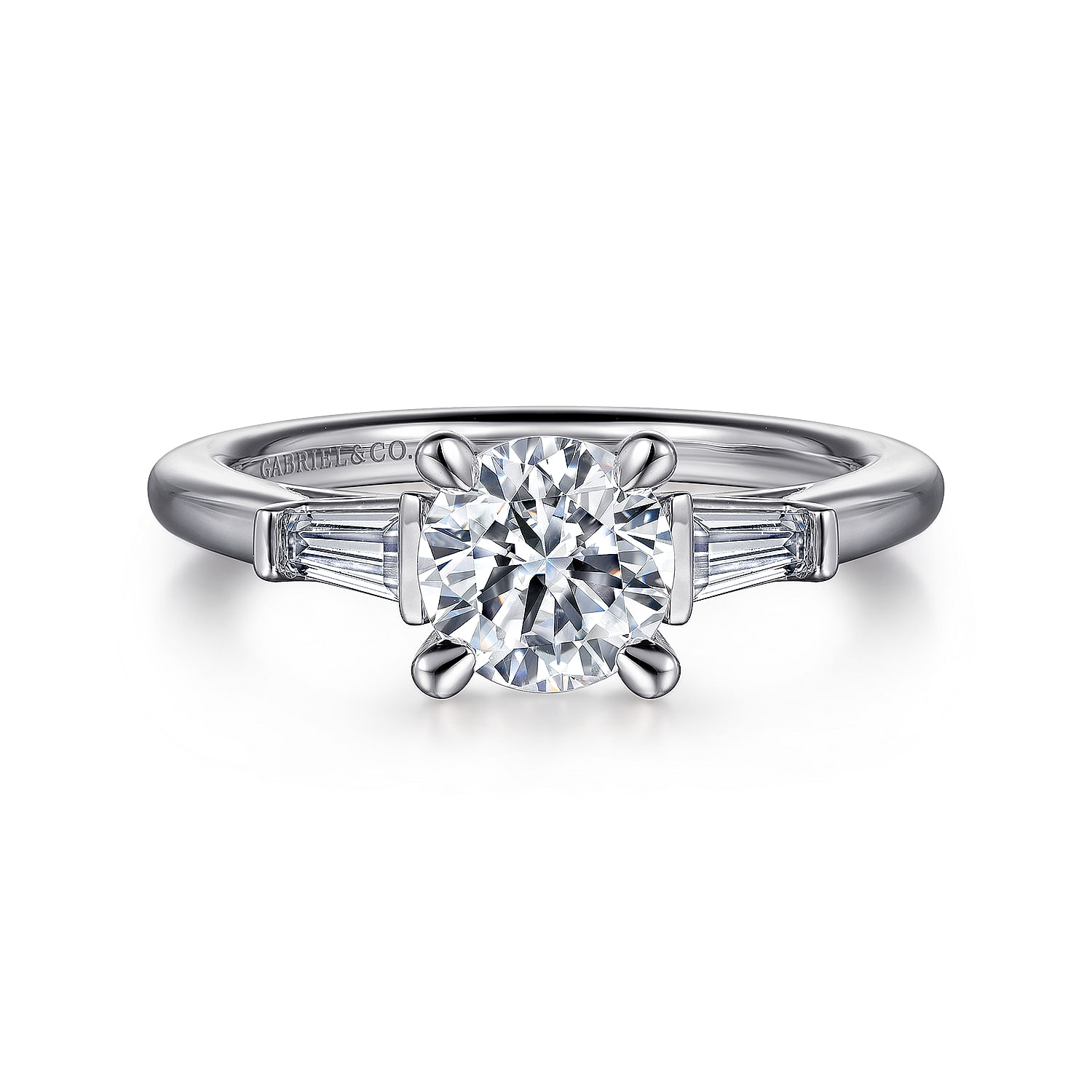 14K White Gold Round Three Stone Diamond Engagement Ring
