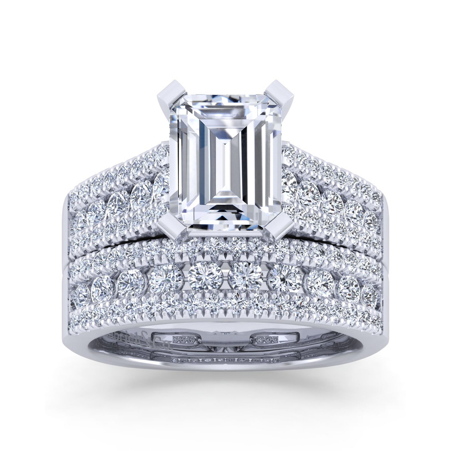 emerald cut diamond ring wide band