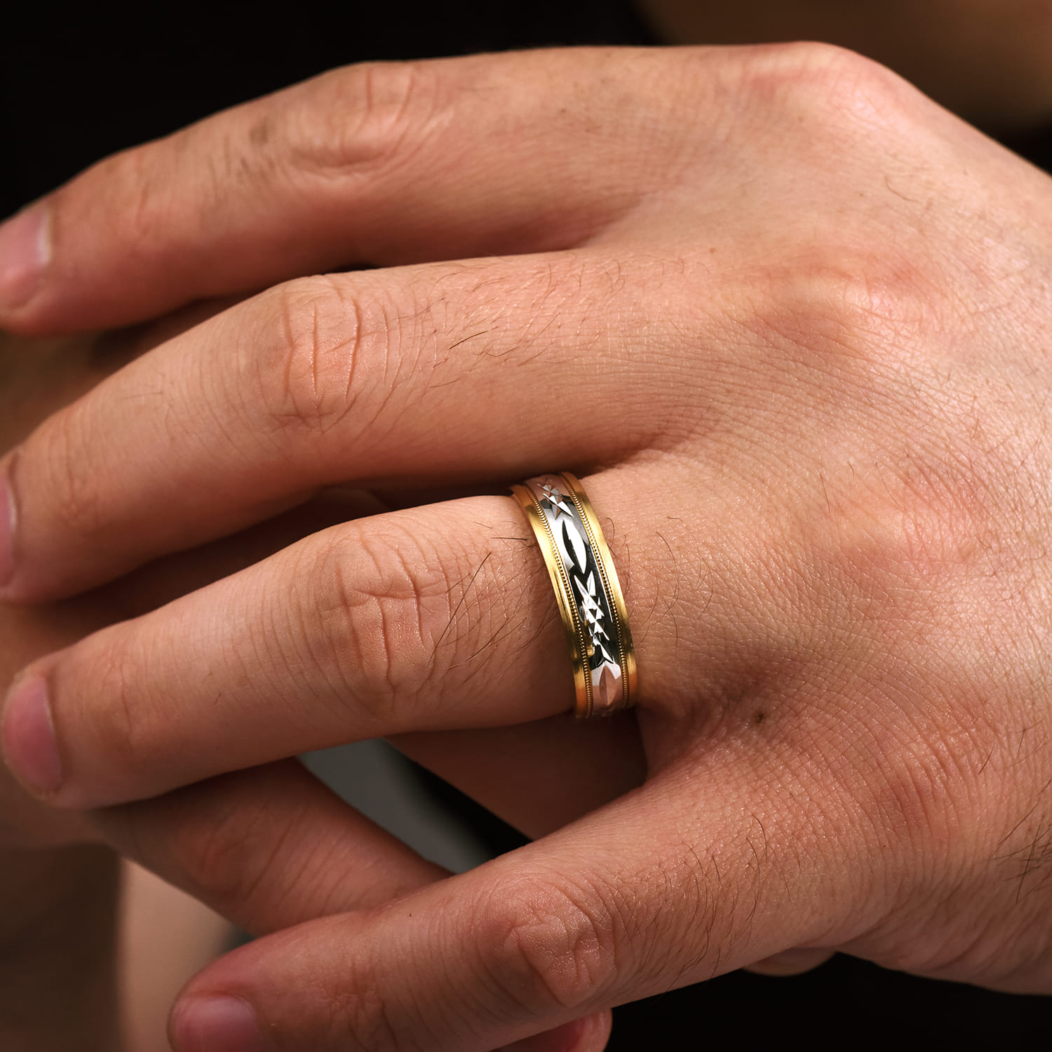 14K White-Yellow 6mm - Engraved Center 