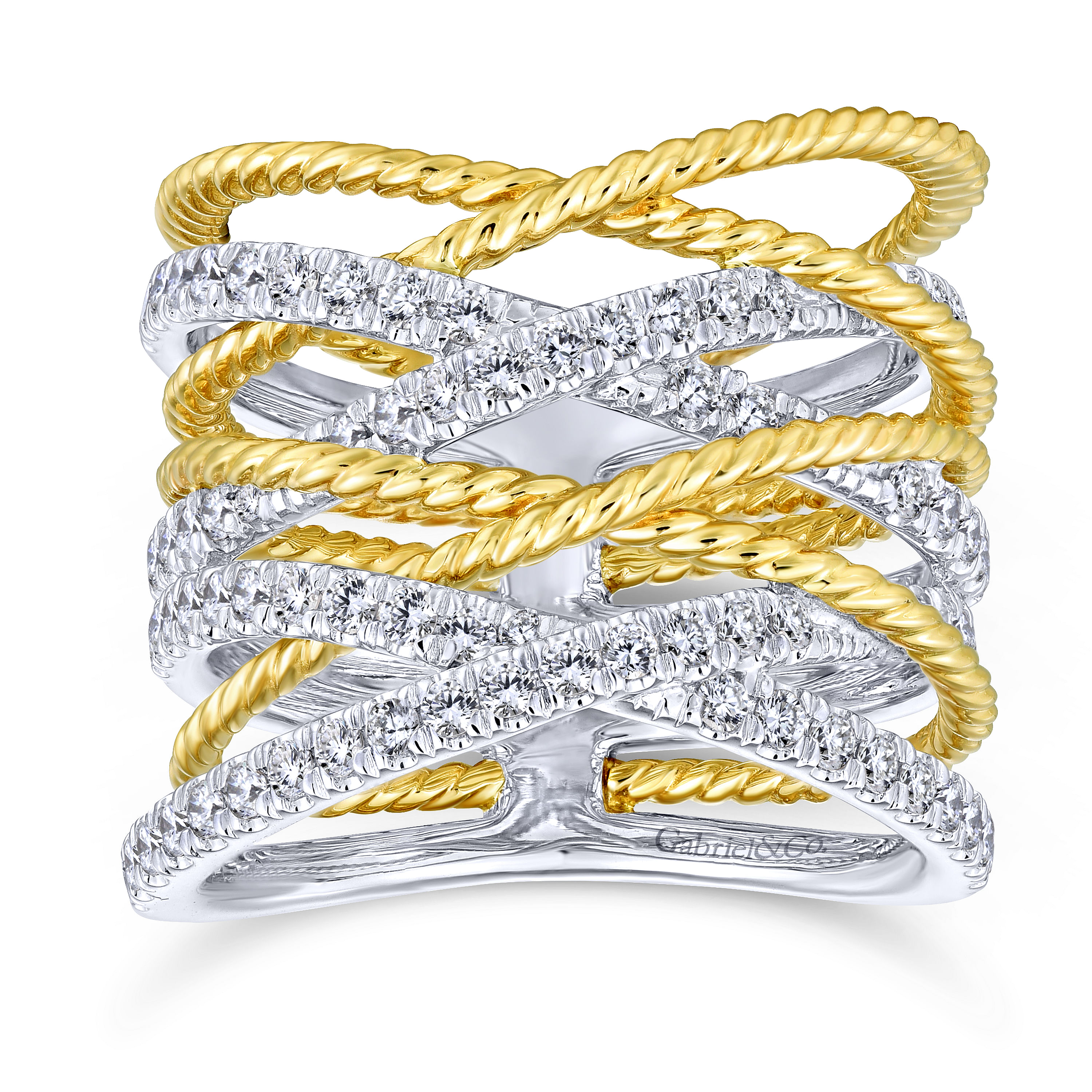 14K Yellow Gold Twisted Braided Diamond Wide Band Ring - LR51558Y45JJ
