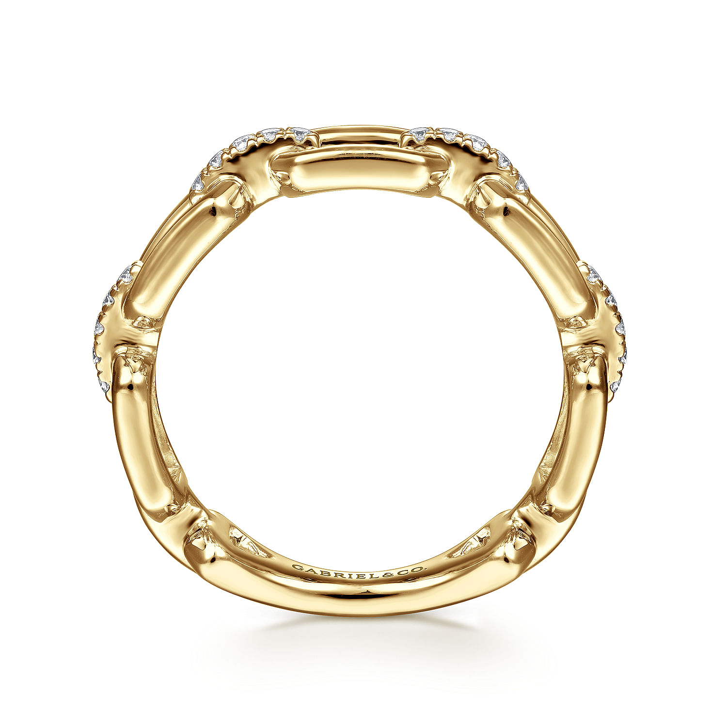 14K Yellow Gold Chain Link Stackable Ring Band with Diamond