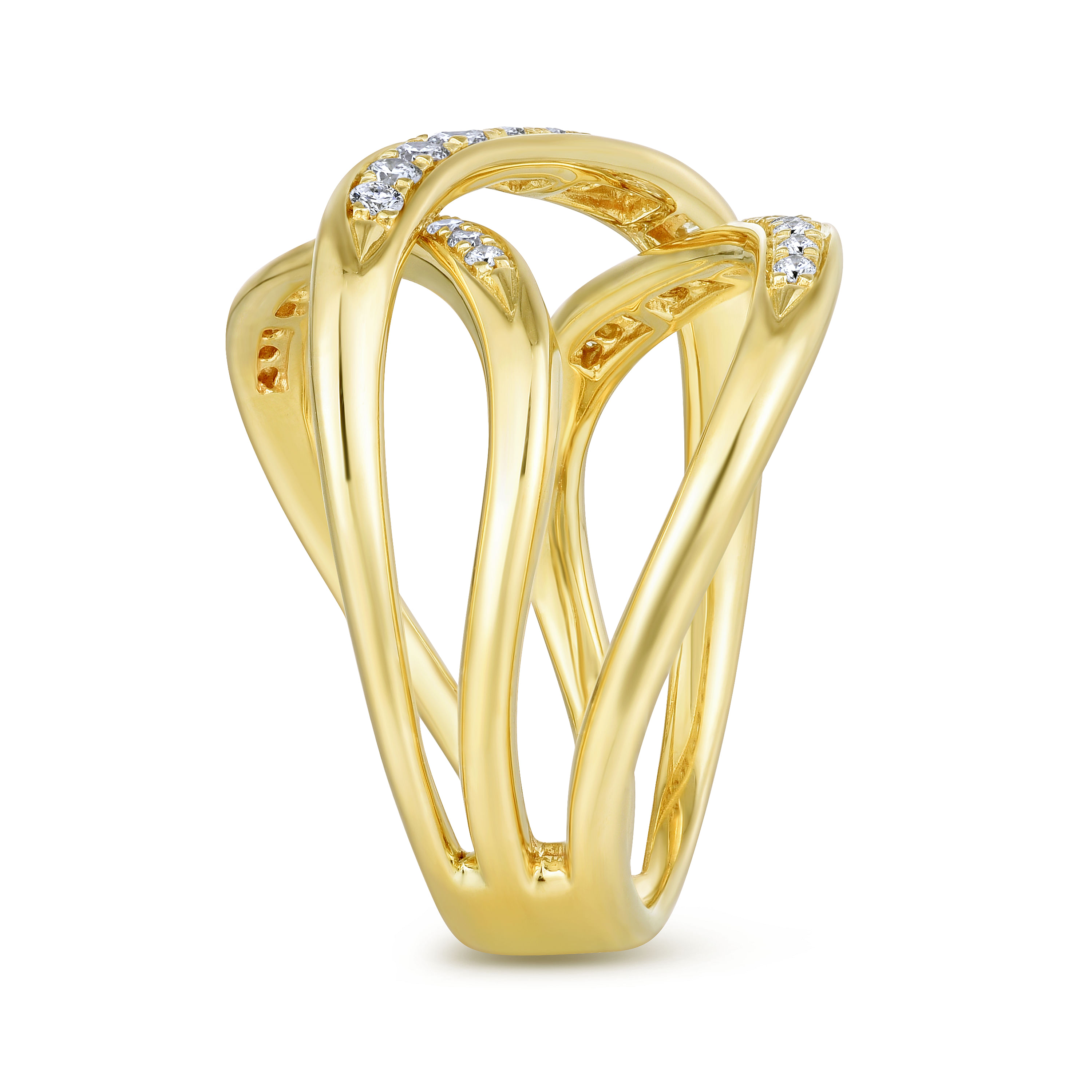 14K Yellow Gold Twisted Rope Pave Diamond Connector Ring