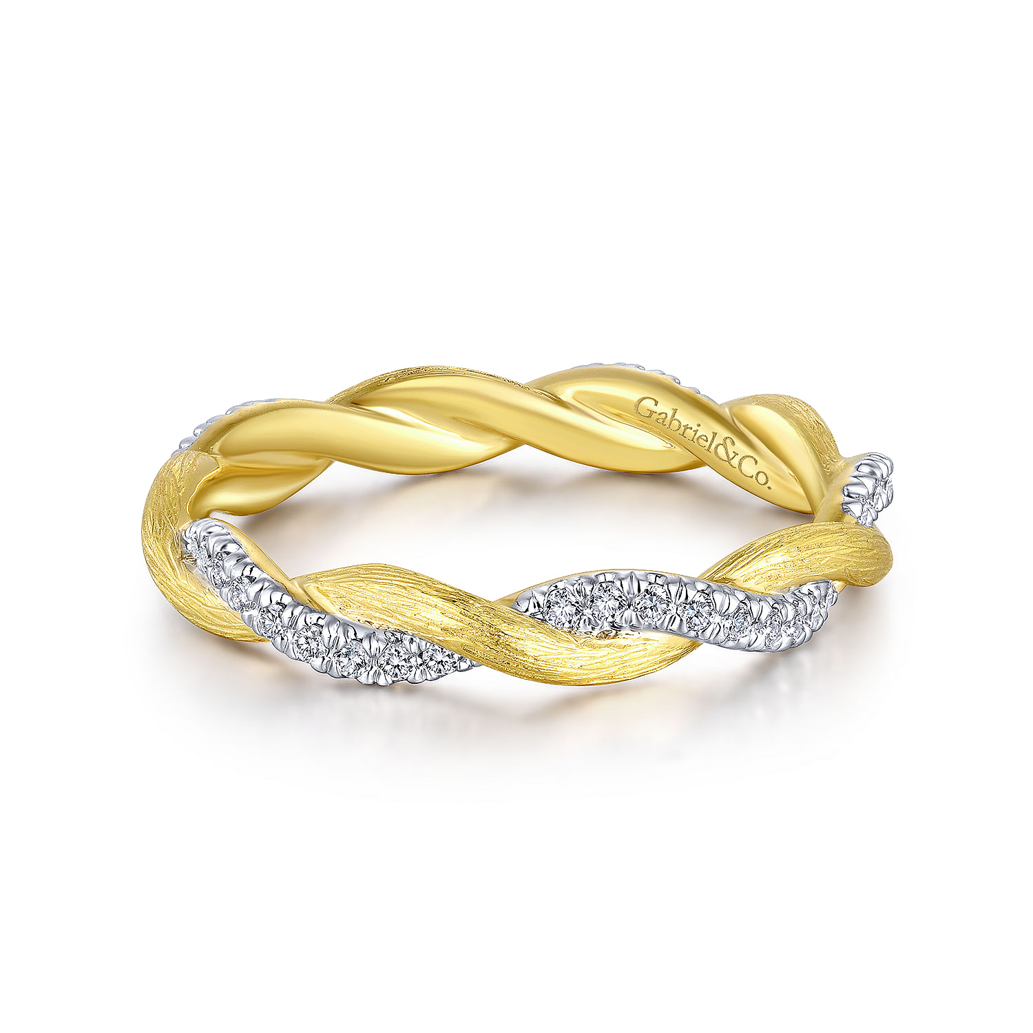 14K Yellow Gold Twisted Rope Pave Diamond Connector Ring