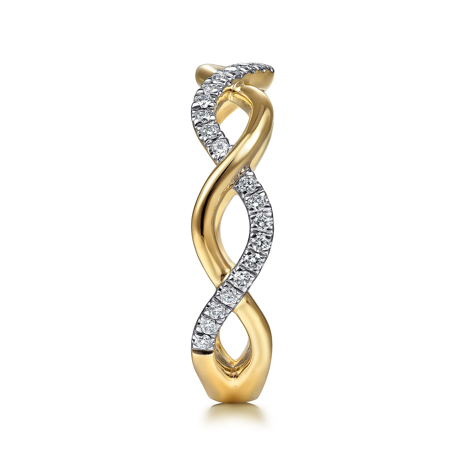 14K Yellow Gold Twisted Rope Pave Diamond Connector Ring