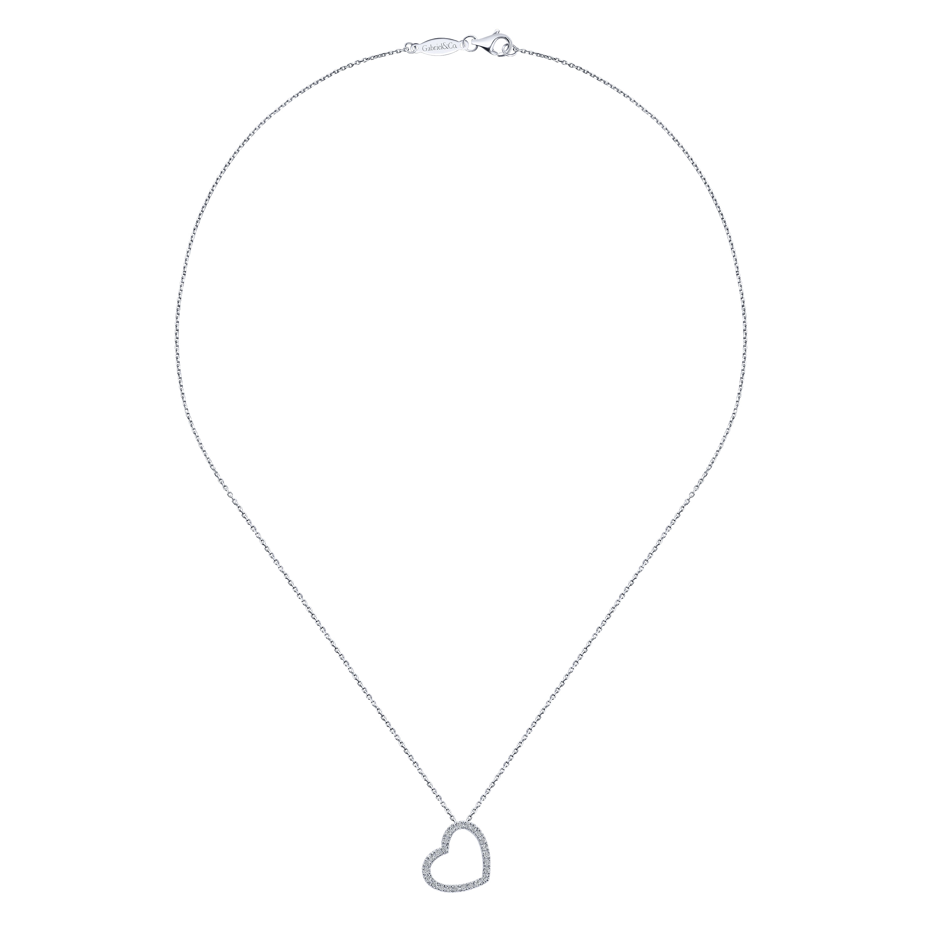 18 inch Tilted 14K White Gold Open Heart Diamond Pendant Necklace -  NK654W44JJ